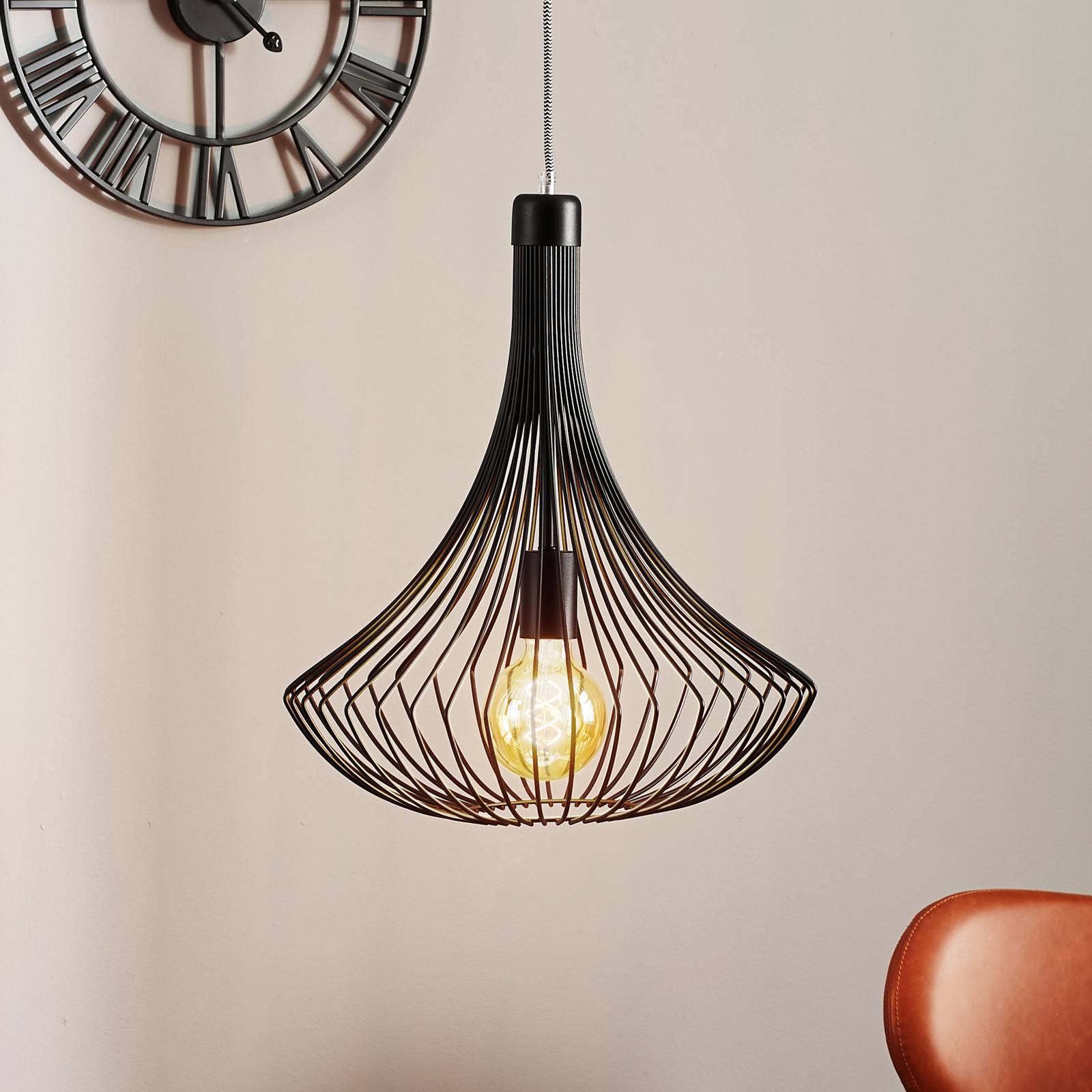 Zdjęcia - Żyrandol / lampa Lamkur Lampa wisząca Cage czarna z klatkowym kloszem 