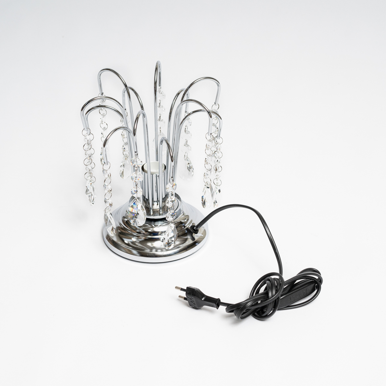 Pioggia bordlampe med krystallregn, 26 cm, krom