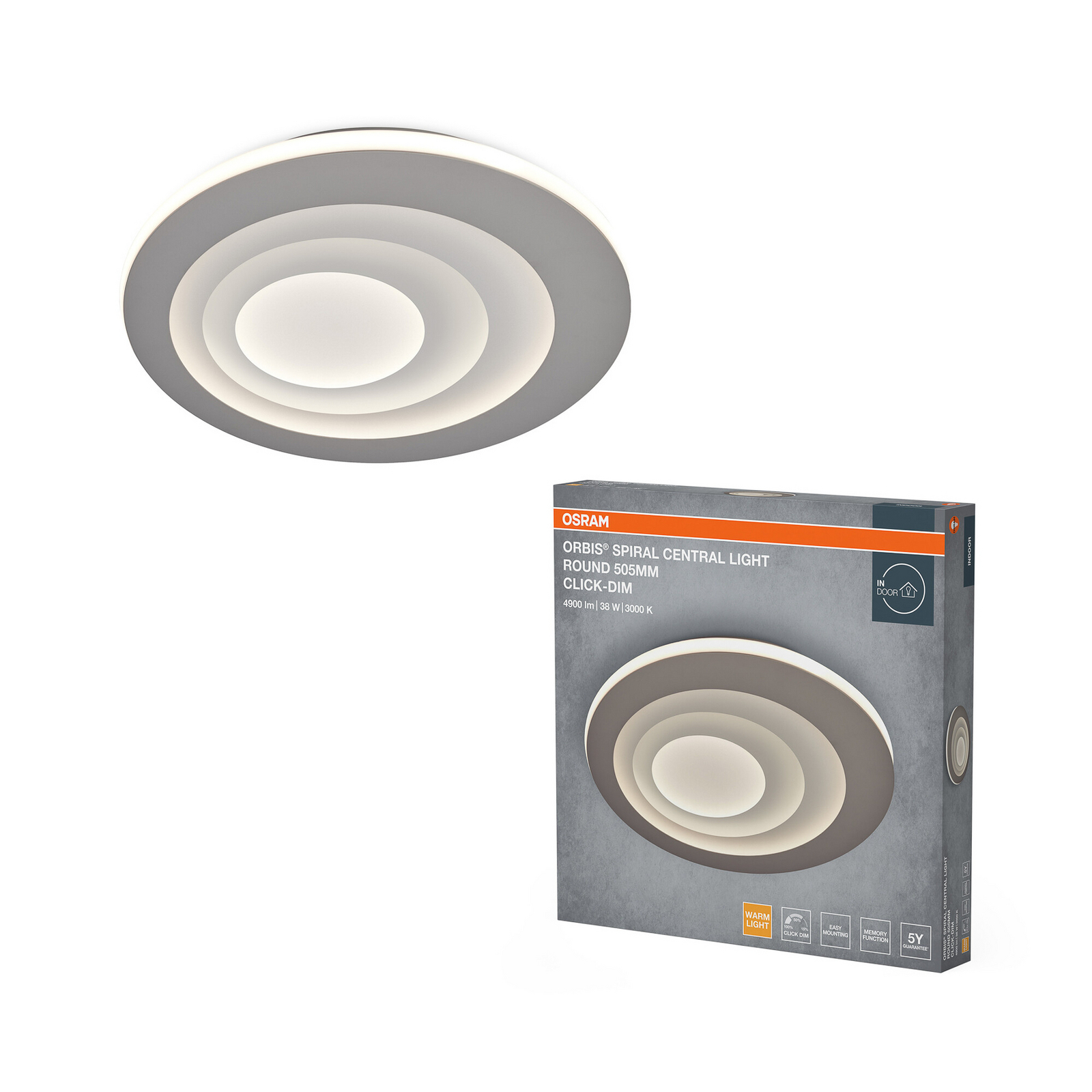 Φωτιστικό οροφής LED OSRAM ORBIS SPIRAL CENTRAL LIGHT, διάμετρος 51 εκ., γκρι Φωτιστικό οροφής LED OSRAM ORBIS SPIRAL CENTRAL LIGHT, διάμετρος 51 εκ., γκρι