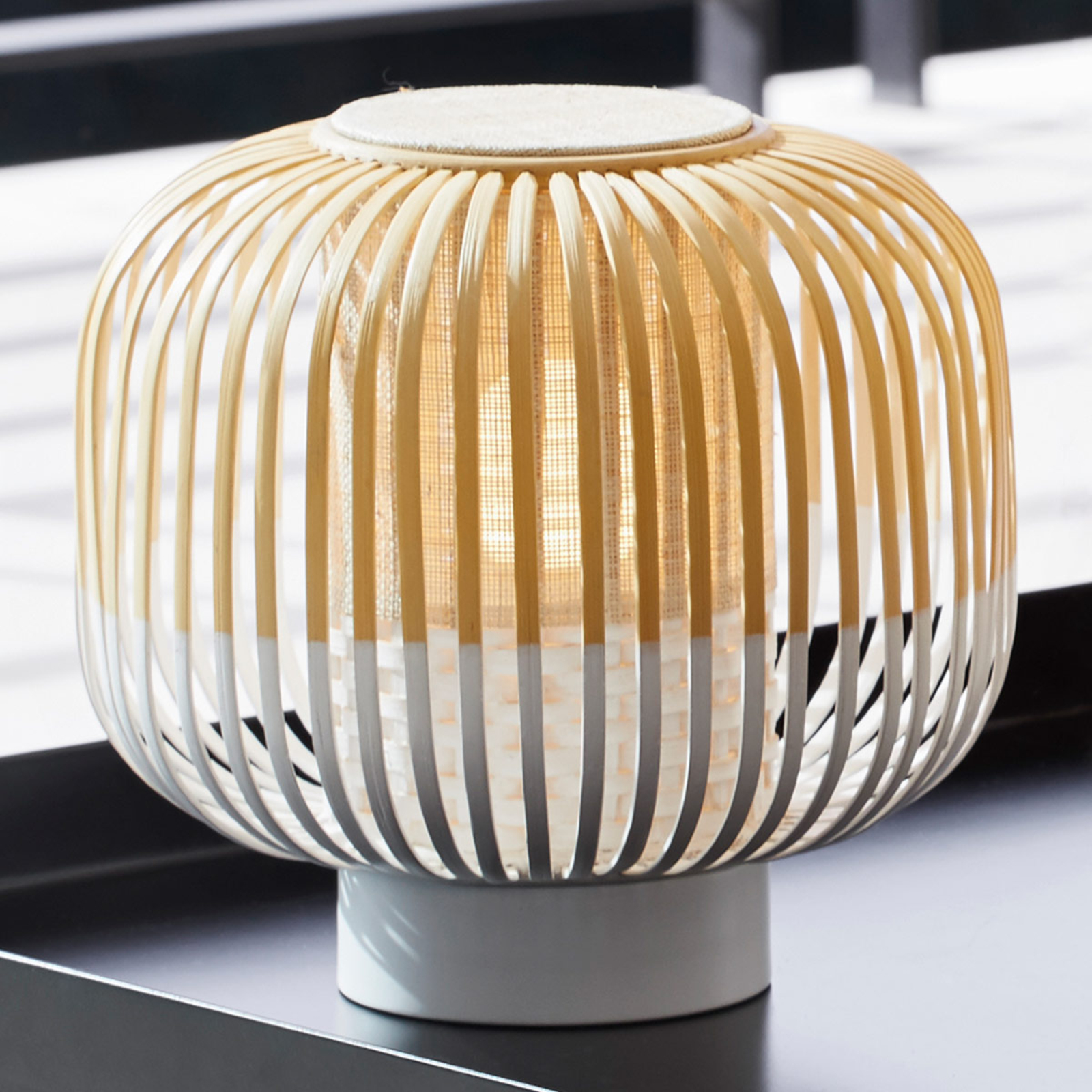 Forestier Bamboo Light S table lamp 24 cm white, for Living / Dining Room, bamboo, wood, E27, 60 W, energy efficiency: A++, H: 24 cm