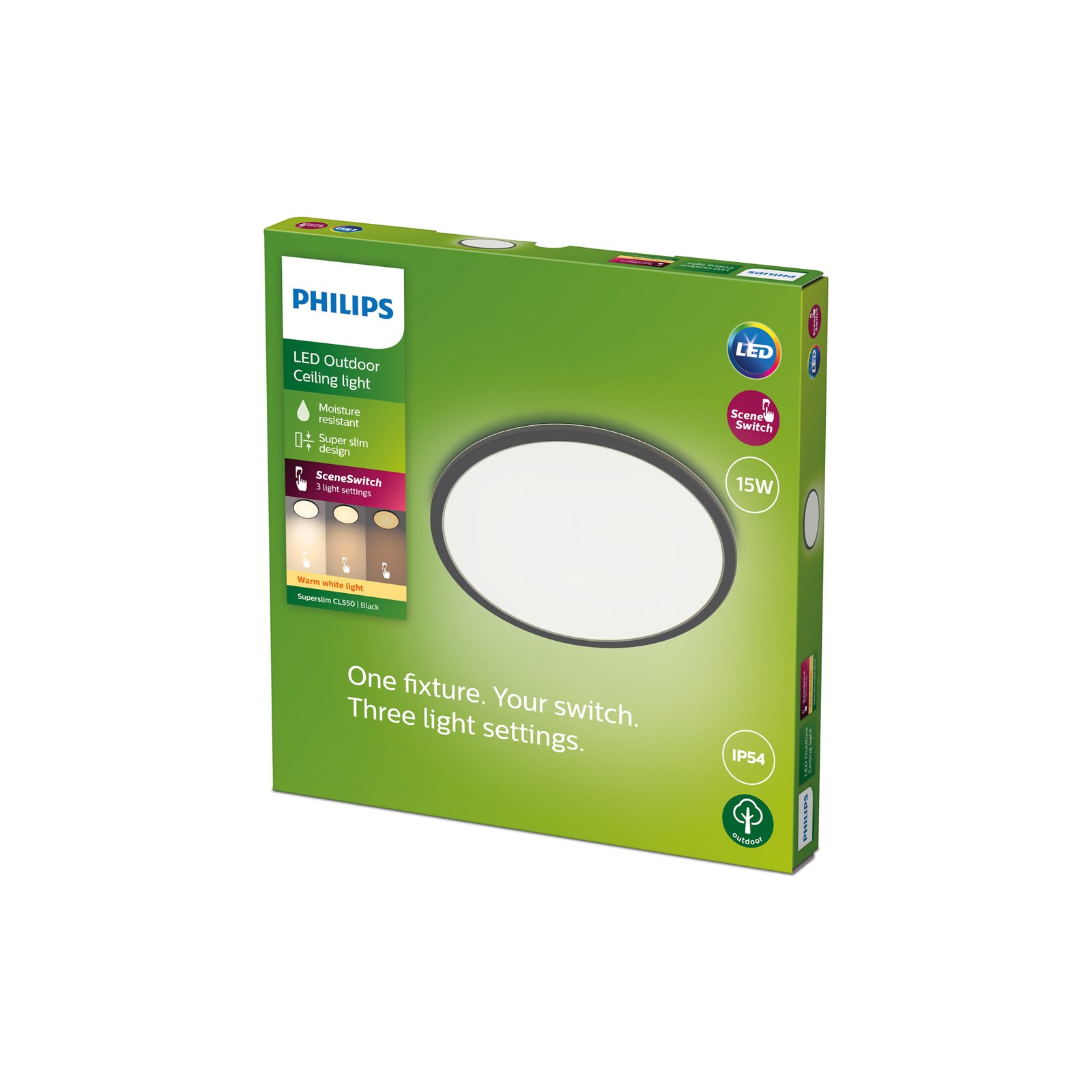 SuperSlim Deckenlampe schwarz Ø 25 cm 2.700 K IP54 - Philips