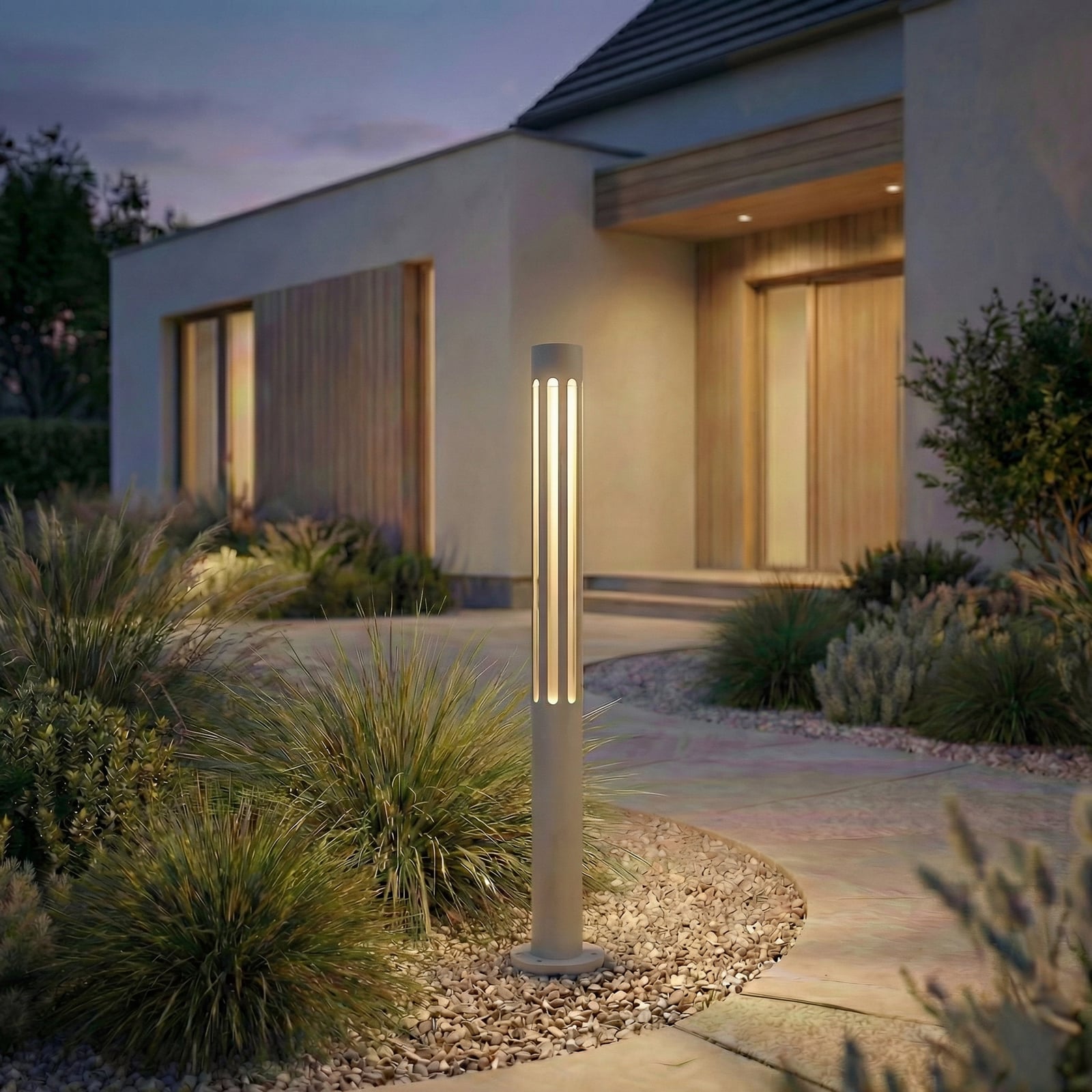 LED osvětlení cesty Fjorya, kamenně šedé, výška 60 cm, IP65 – Lindby