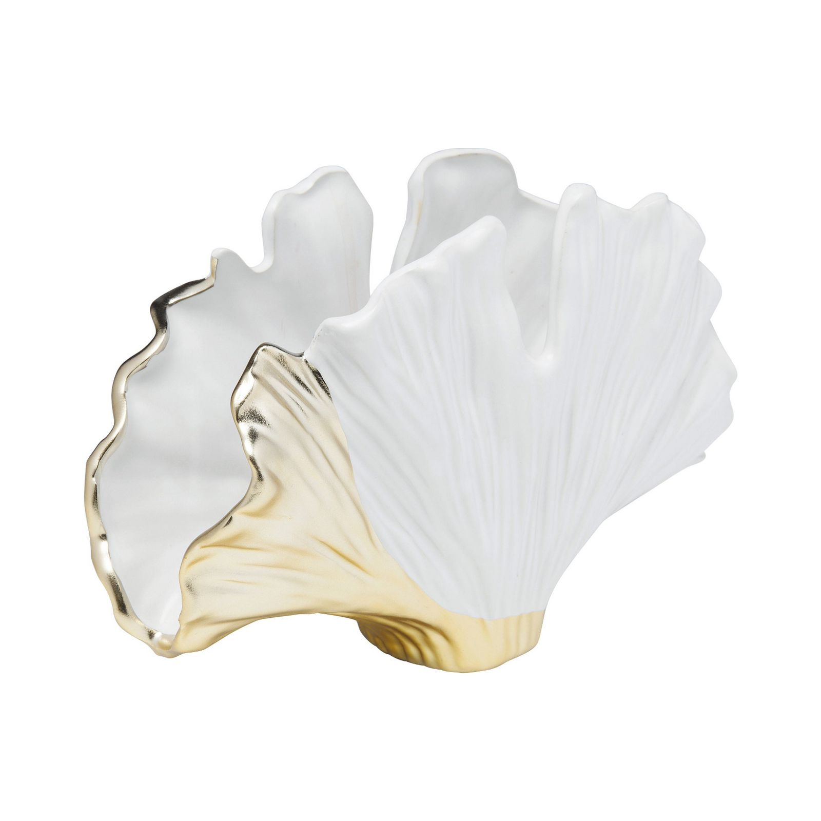 KARE Jarrón Ginkgo Elegance, altura 18 cm, gres, blanco, dorado