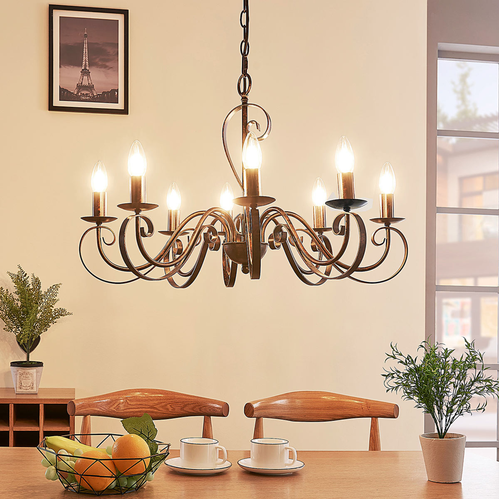 Lampenwelt.com Caleb - lustre style champêtre à huit lampes - LAMPENWELT.com