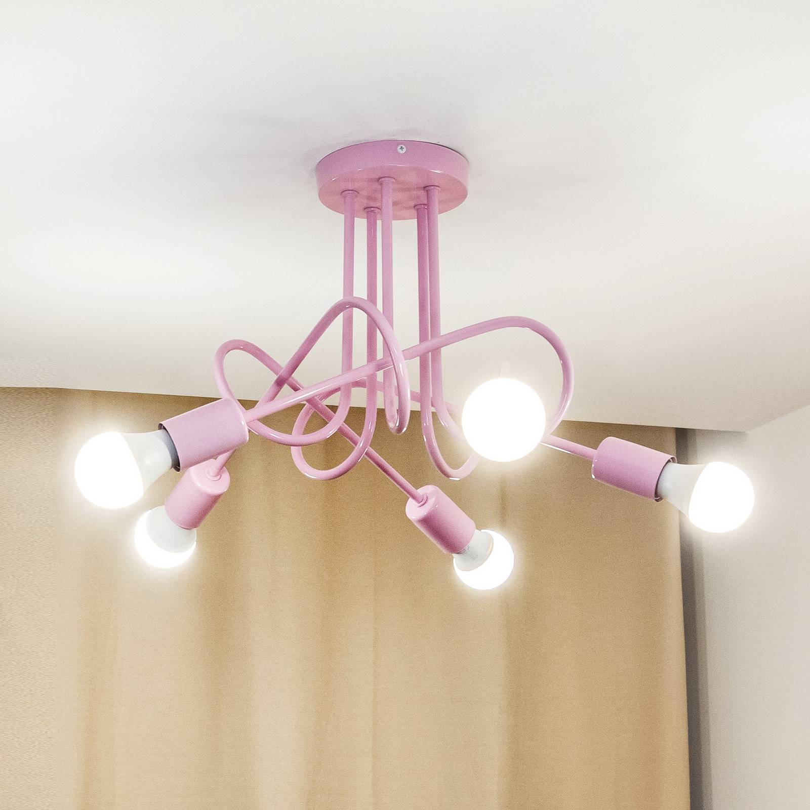 Lampa sufitowa Oxford, jasnoróżowa, Ø 47 cm, metalowa, 5-punktowa