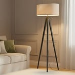 Lindby vloerlamp Herry, zwart, hout, driepoot, 153 cm