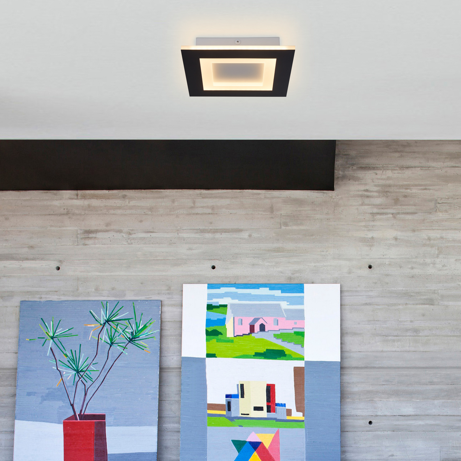 Φωτιστικό οροφής LED Squary, μήκος 25 cm, μαύρο/λευκό σίδερο, CCT