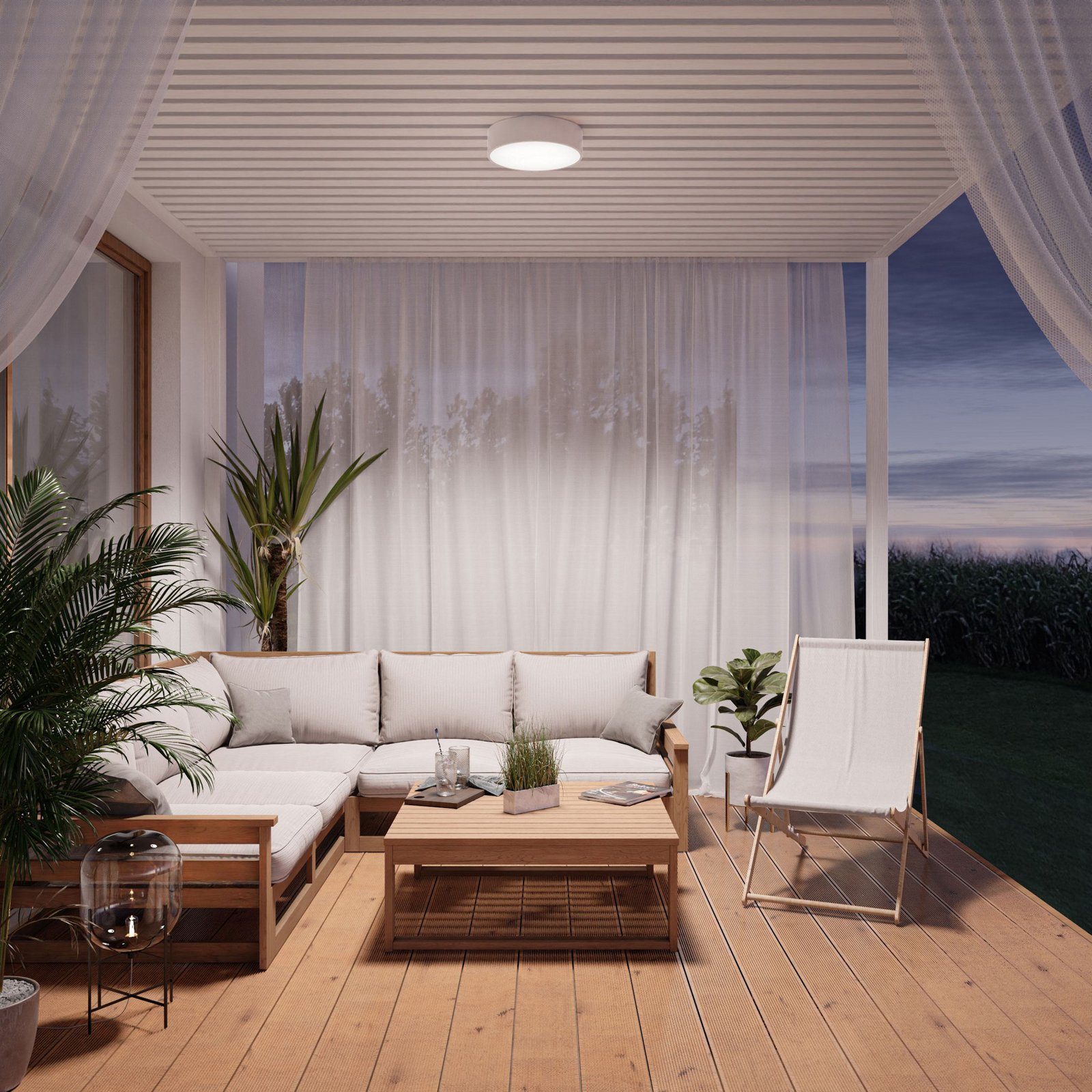 Deckenlampe Cleo 400, weiß, Sensor, IP54, Ø 40 cm, Metall