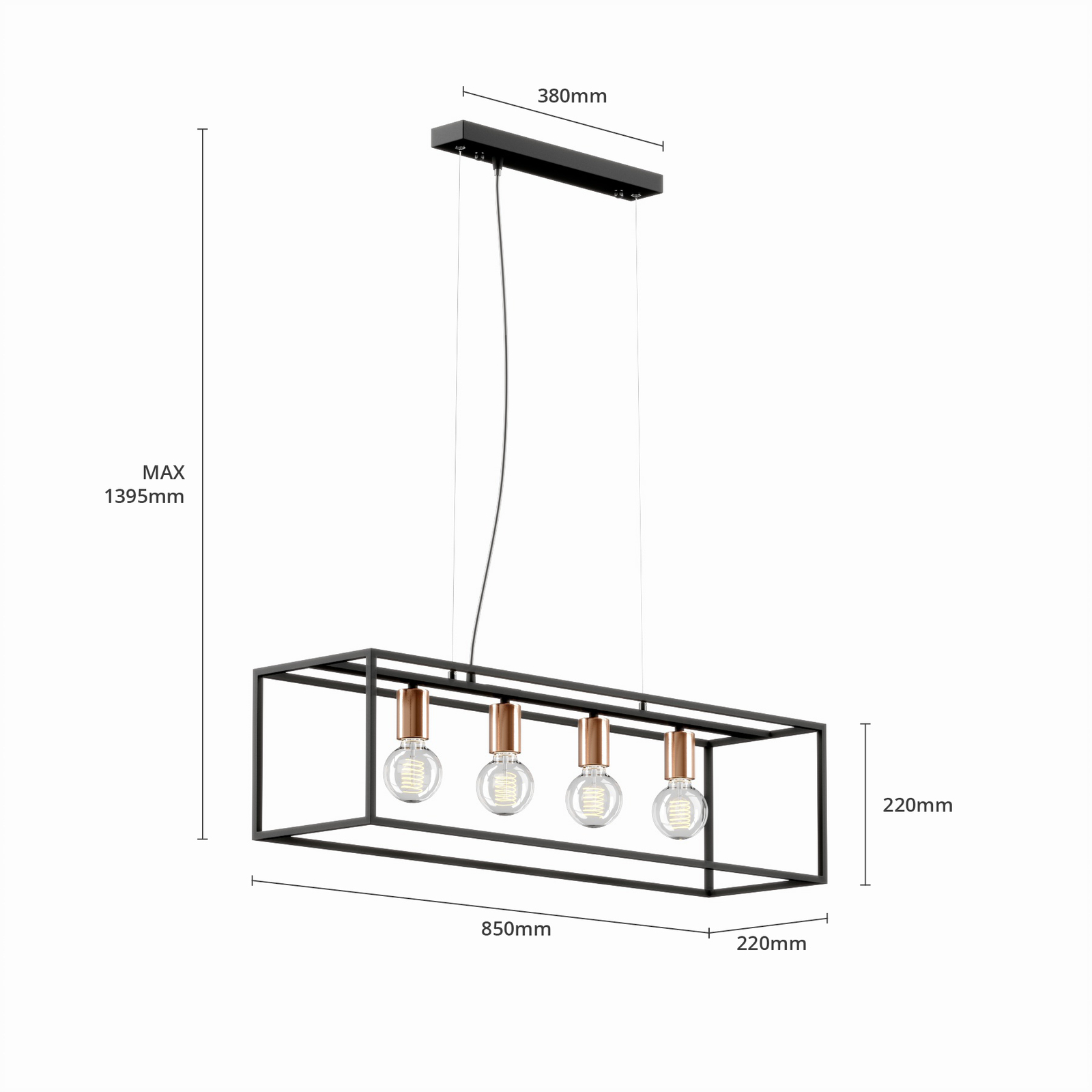 Závesná lampa Floki ako otvorený štvorec, 4-pl.