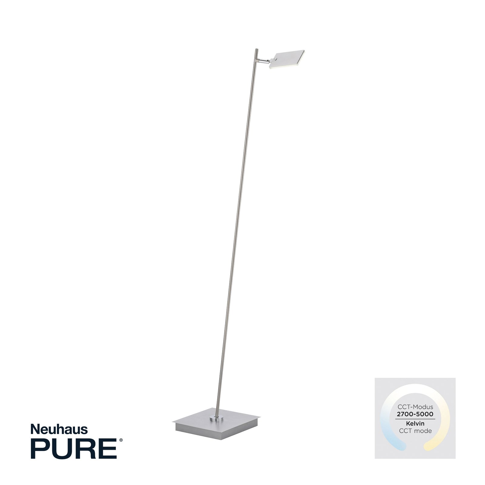 PURE Mira LED stojací lampa dálkový ovladač hliník