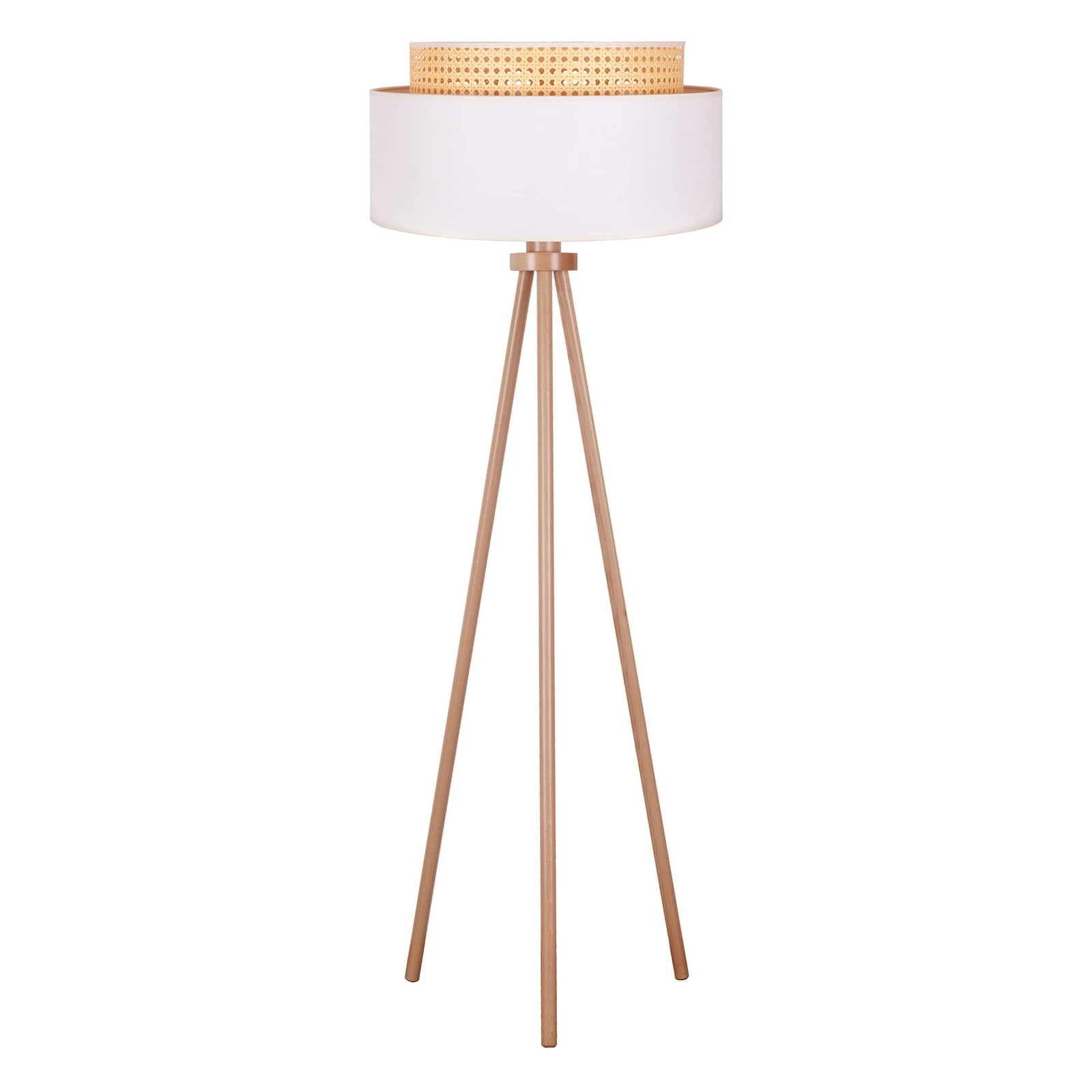 Boho álló világítás, fehér/fa, textil/rattan/fa, 140 cm