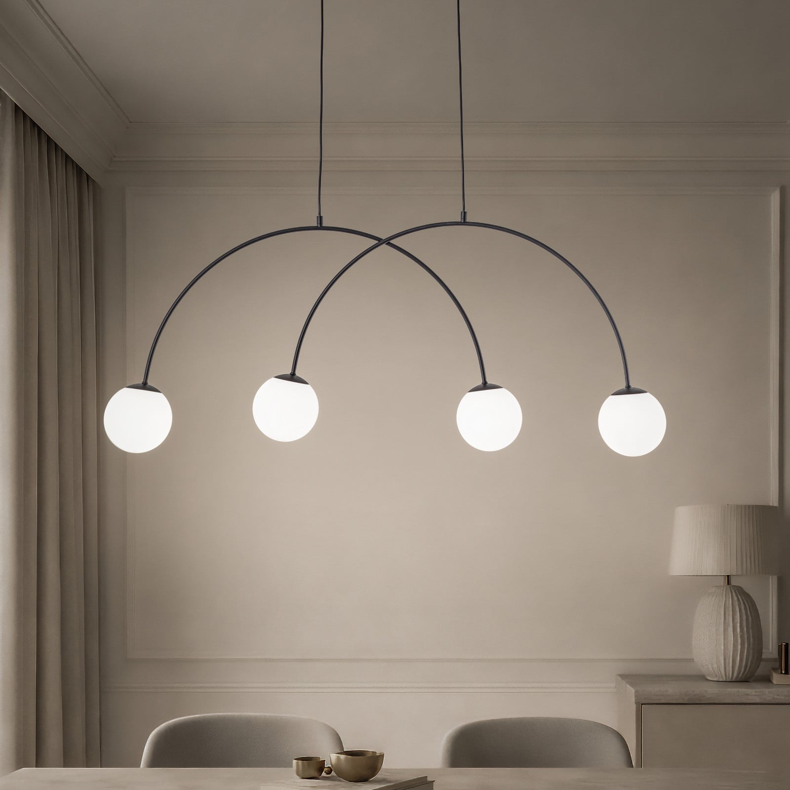 Domiluce Lampă suspendată Nova sticlă/metal negru/alb 4 becuri - Camera de zi / sufragerie - Modern - negru alb