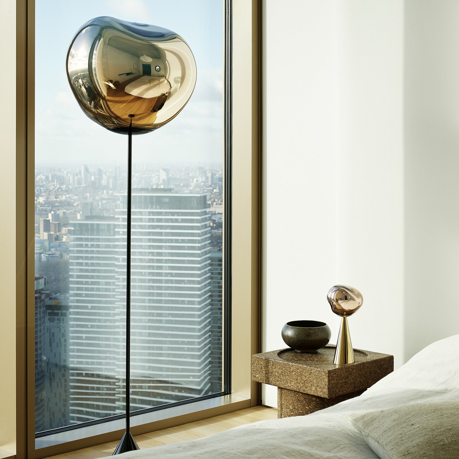 Tom Dixon LED floor lamp Melt Cone Slim gold-coloured, power supply unit