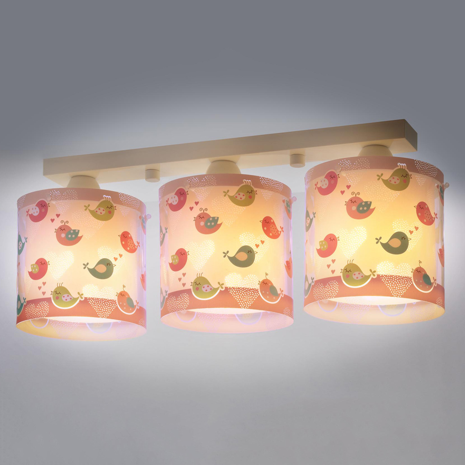 Dalber Birds - 3-bulb children's room ceiling lamp, for Children's Room, plastic, E27, 60 W, energy efficiency: A++, L: 51 cm, W: 15 cm, H: 20.5 cm