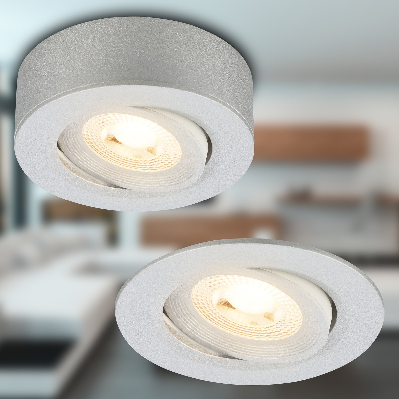 Εντοιχιζόμενο φωτιστικό LED Desi, ματ χρώμιο, Ø9cm, dimmable, 3000K