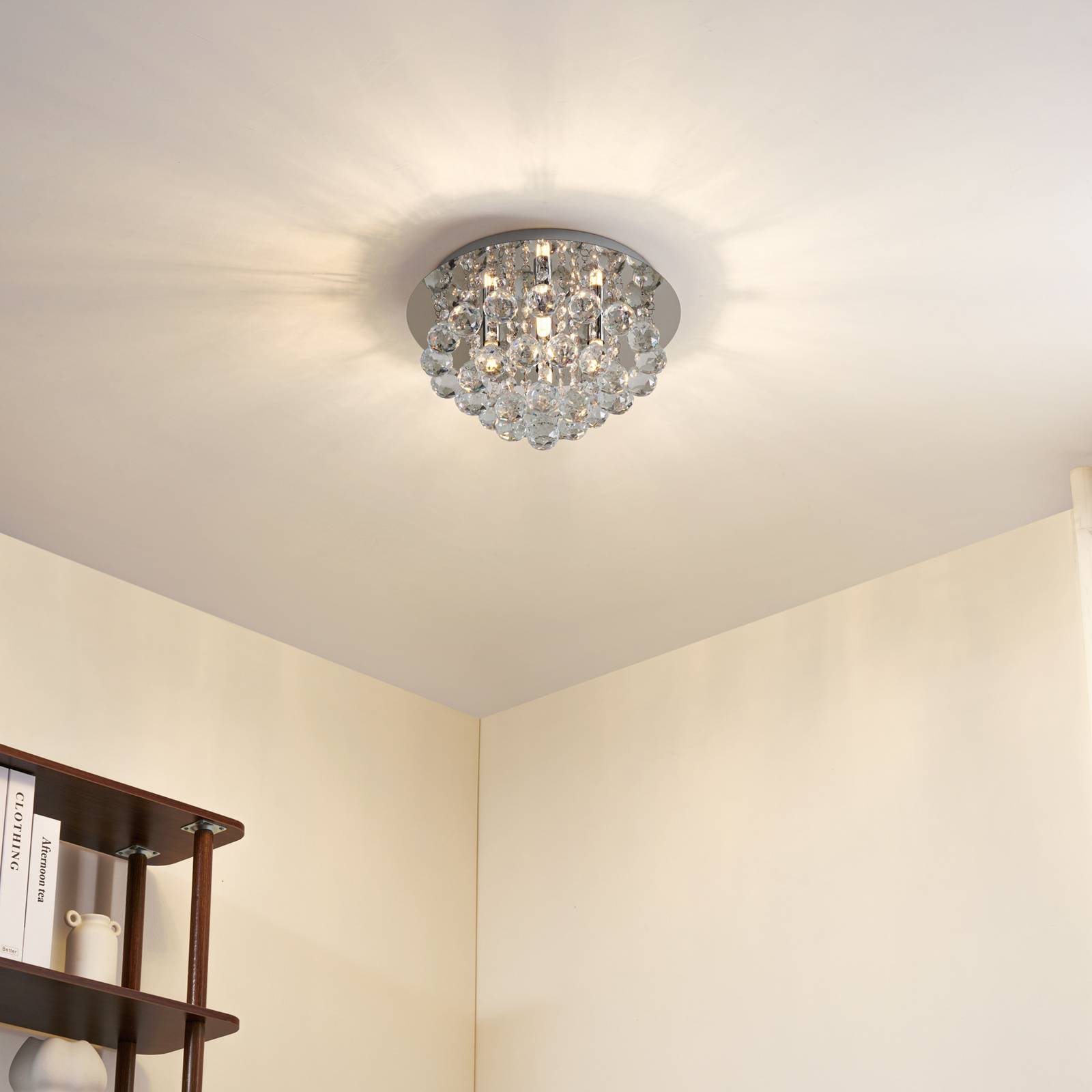 Lampa sufitowa Lindby Antonino, 4-punktowa, chrom, kryształ, 35cm