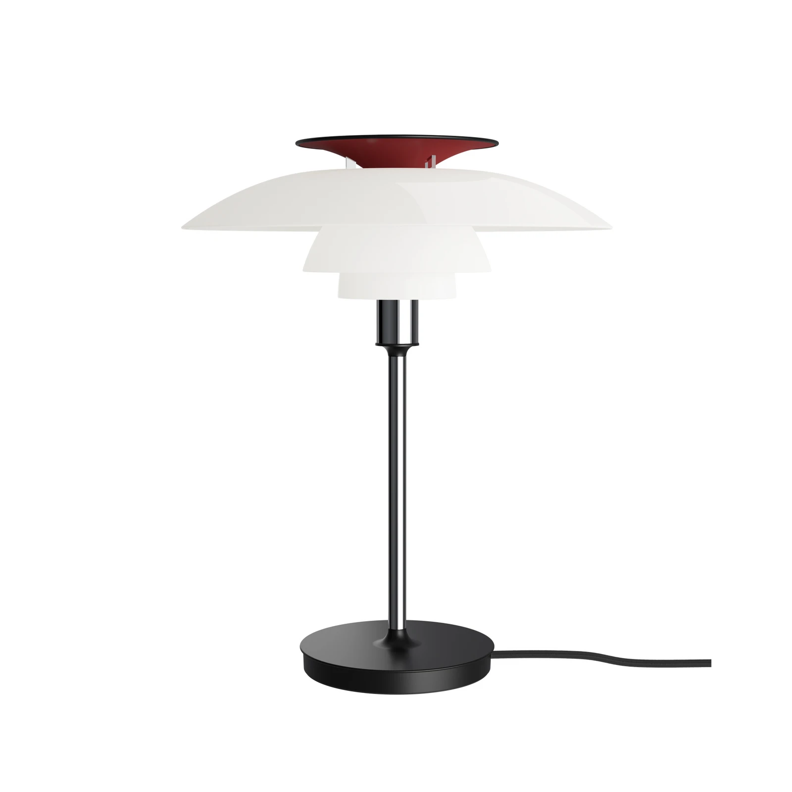 Louis Poulsen namizna svetilka PH80, bela/rdeča/krom, višina 40 cm