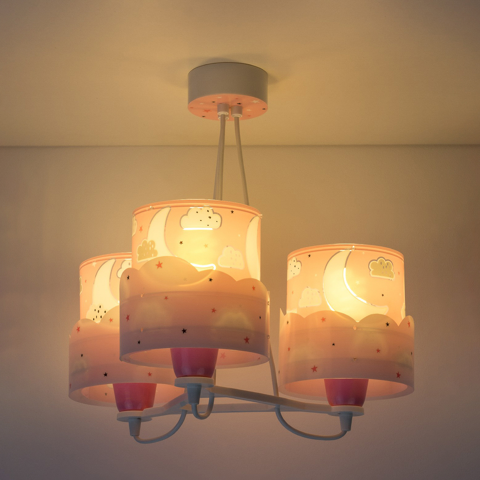 Kinder-hanglamp Moon, 3-lamps, roze