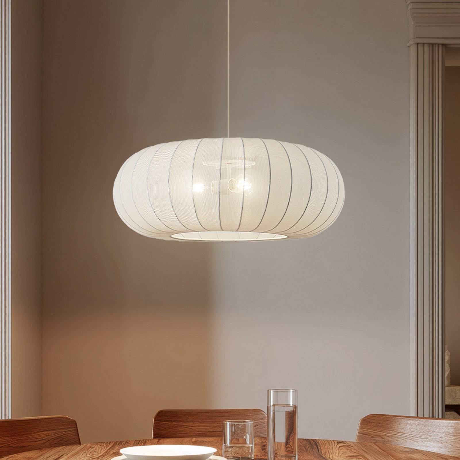 Lindby Hängeleuchte Helin, weiß, Ø 70 cm, Textil, 3 x E27