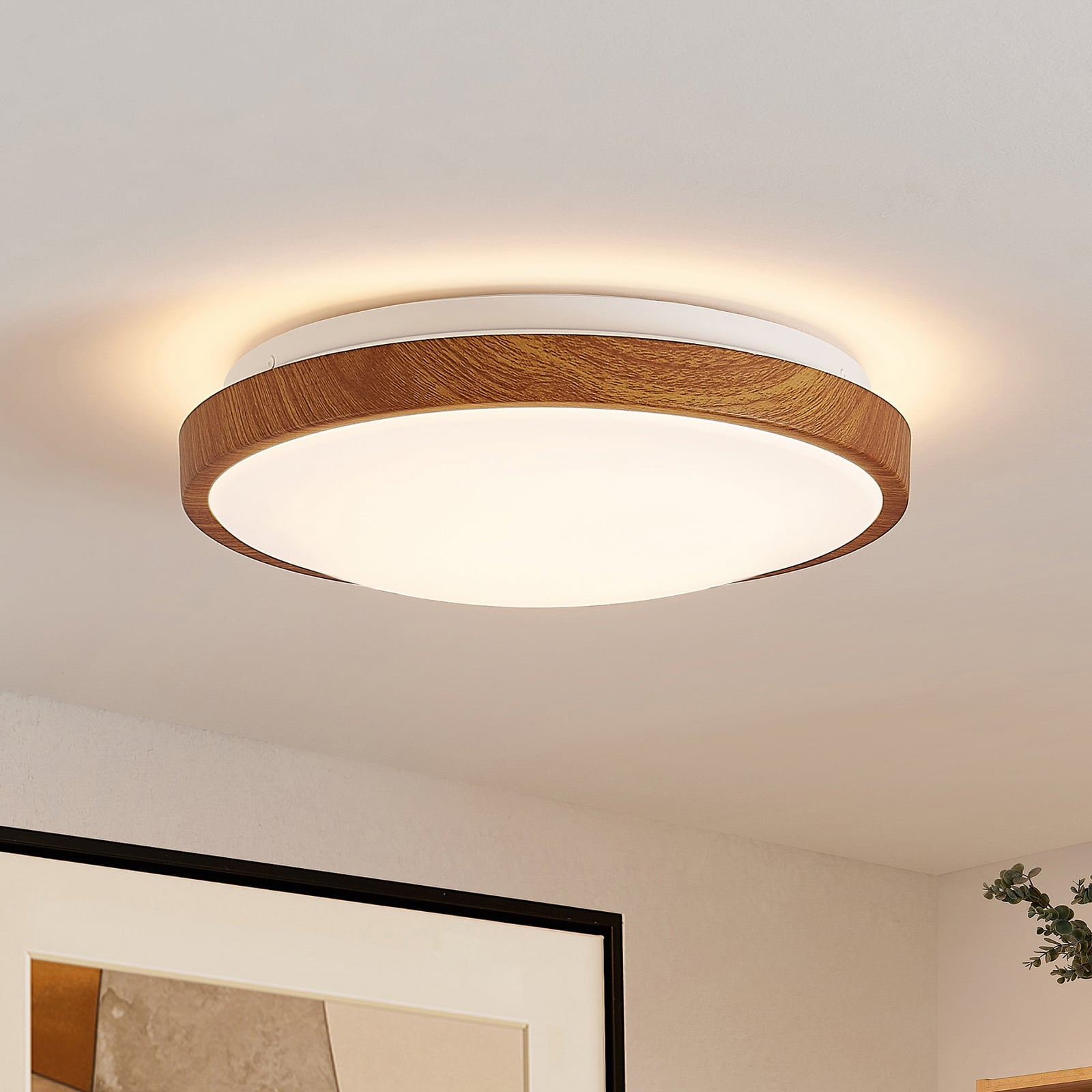 Mynte LED-Deckenleuchte, Ø30cm, Holzoptik, Kunststoff - Lindby