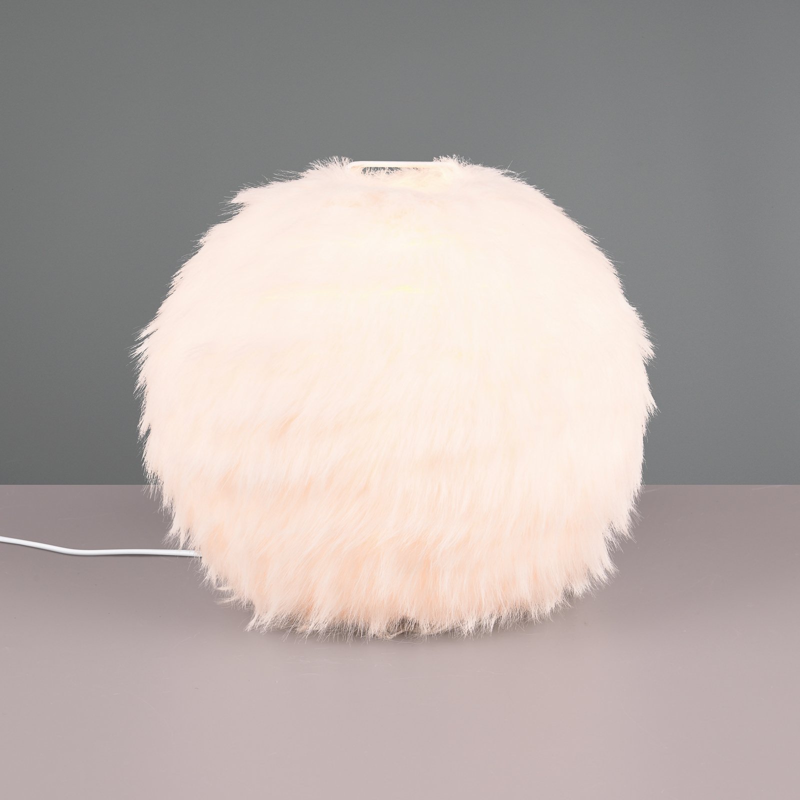 Lámpara de mesa Furry, altura 24 cm, color arena, felpa sintética