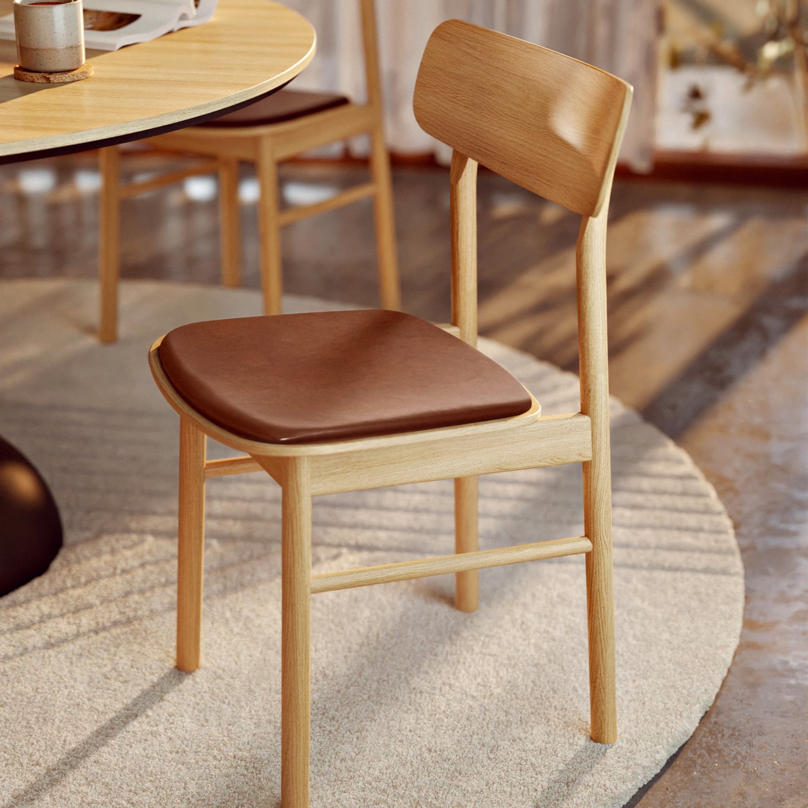 Chaise Soma, bois clair, cuir, hauteur 79 cm, chêne - Woud Chaise Soma, bois clair, cuir, hauteur 79 cm, chêne - Woud