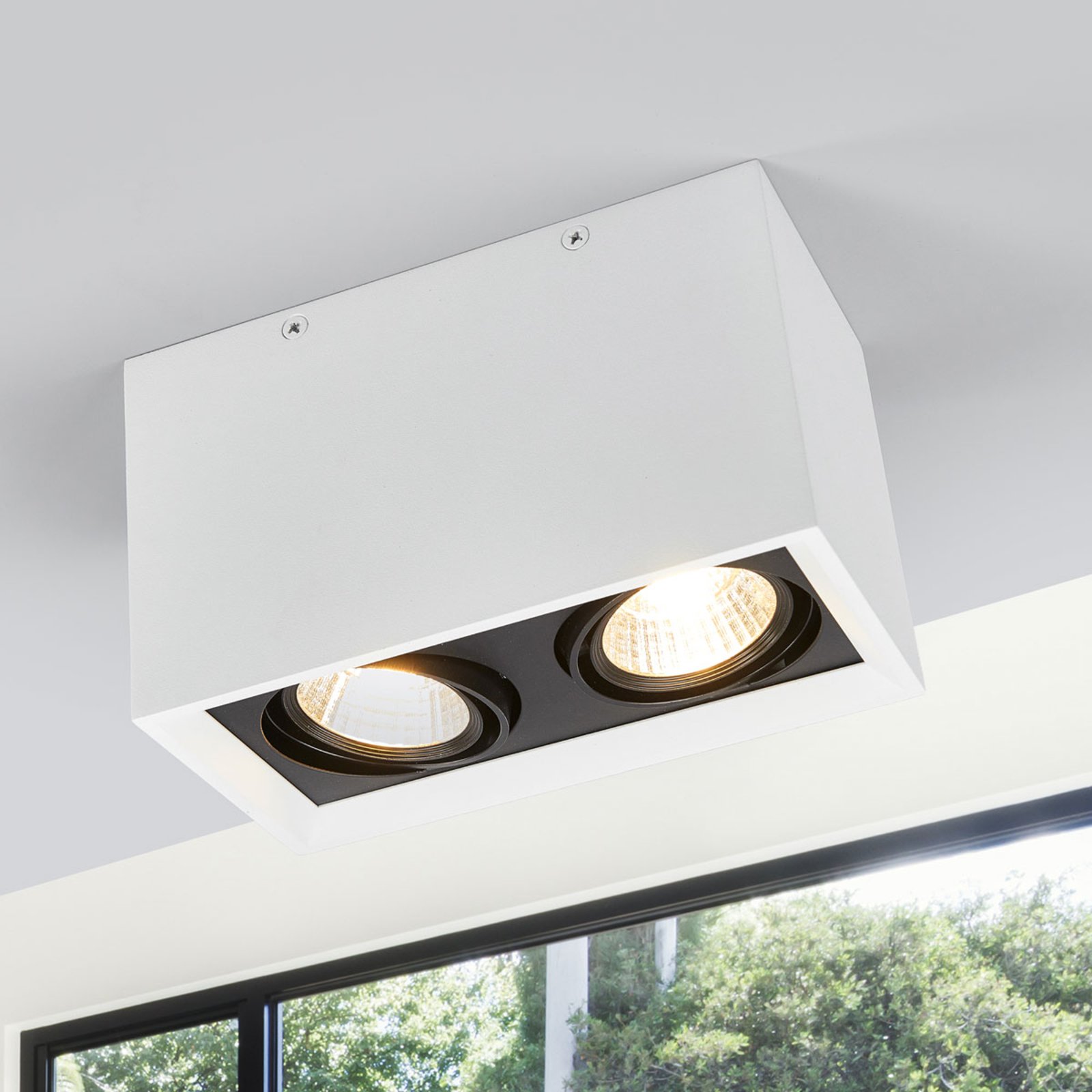 Arcchio Two-bulb LED ceiling lamp Loreen in white, for Workroom / Office, aluminium, glass, 6.7 W, energy efficiency: A++, L: 18.2 cm, W: 9.7 cm, H: 11 cm