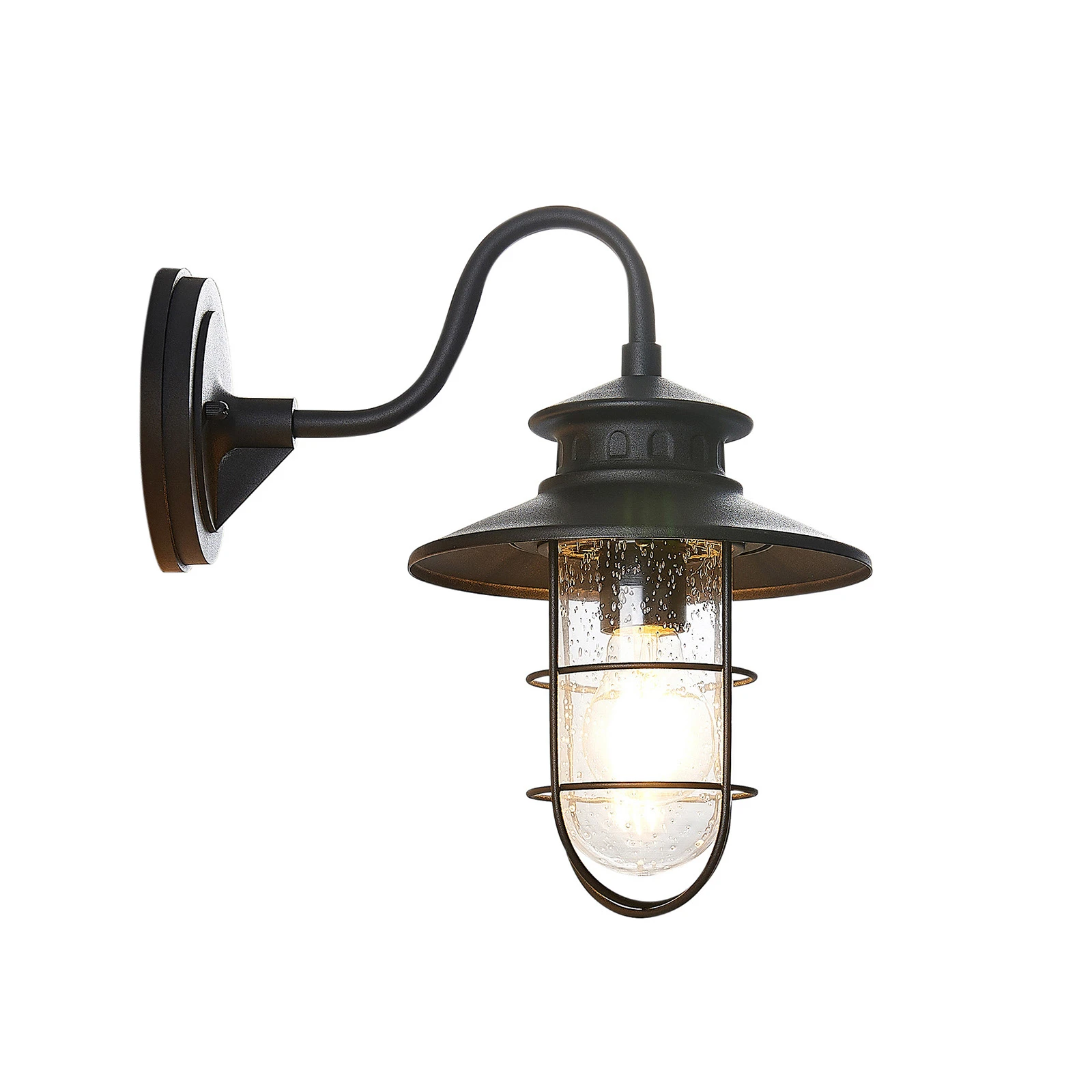 Lindby candeeiro de parede exterior Kyan, altura 32 cm, preto, IP44, E27