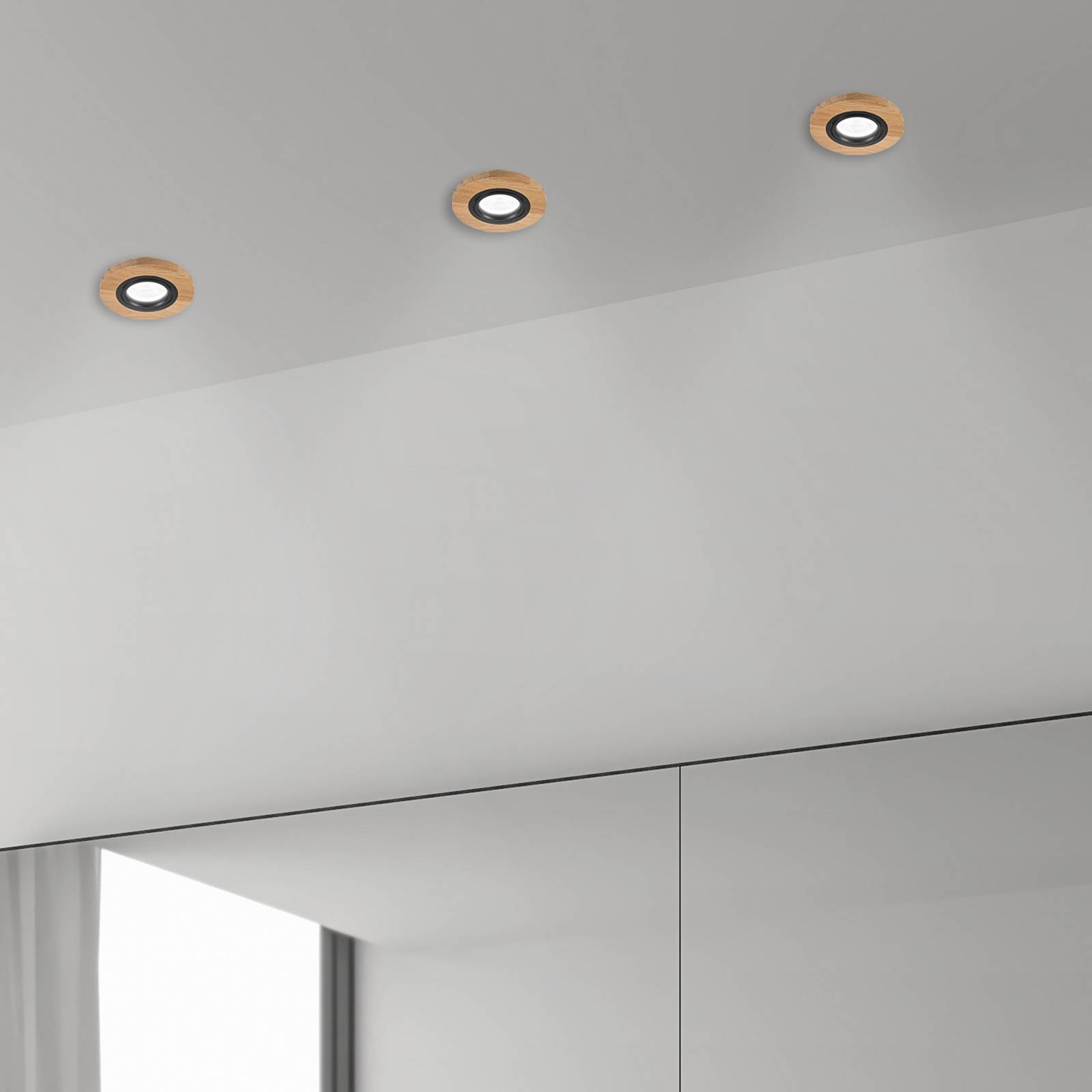 Lampa sufitowa wpuszczana Tobby, Ø 10 cm, zestaw 3 szt., drewno dębowe GU10