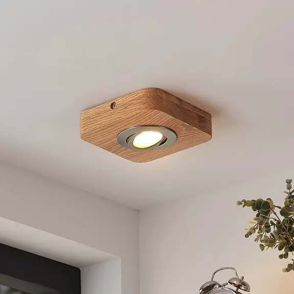 Lampenwelt Lindby Mikari LED-Deckenleuchte aus Holz, 1-fl