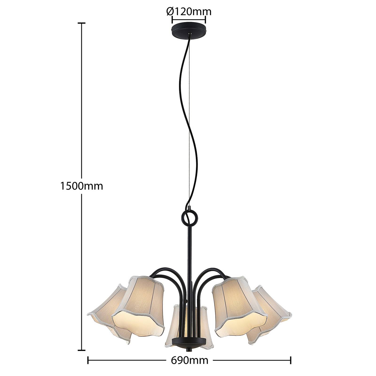 Lucande Binta lampa wisząca, 5-pkt., srebrnoszara