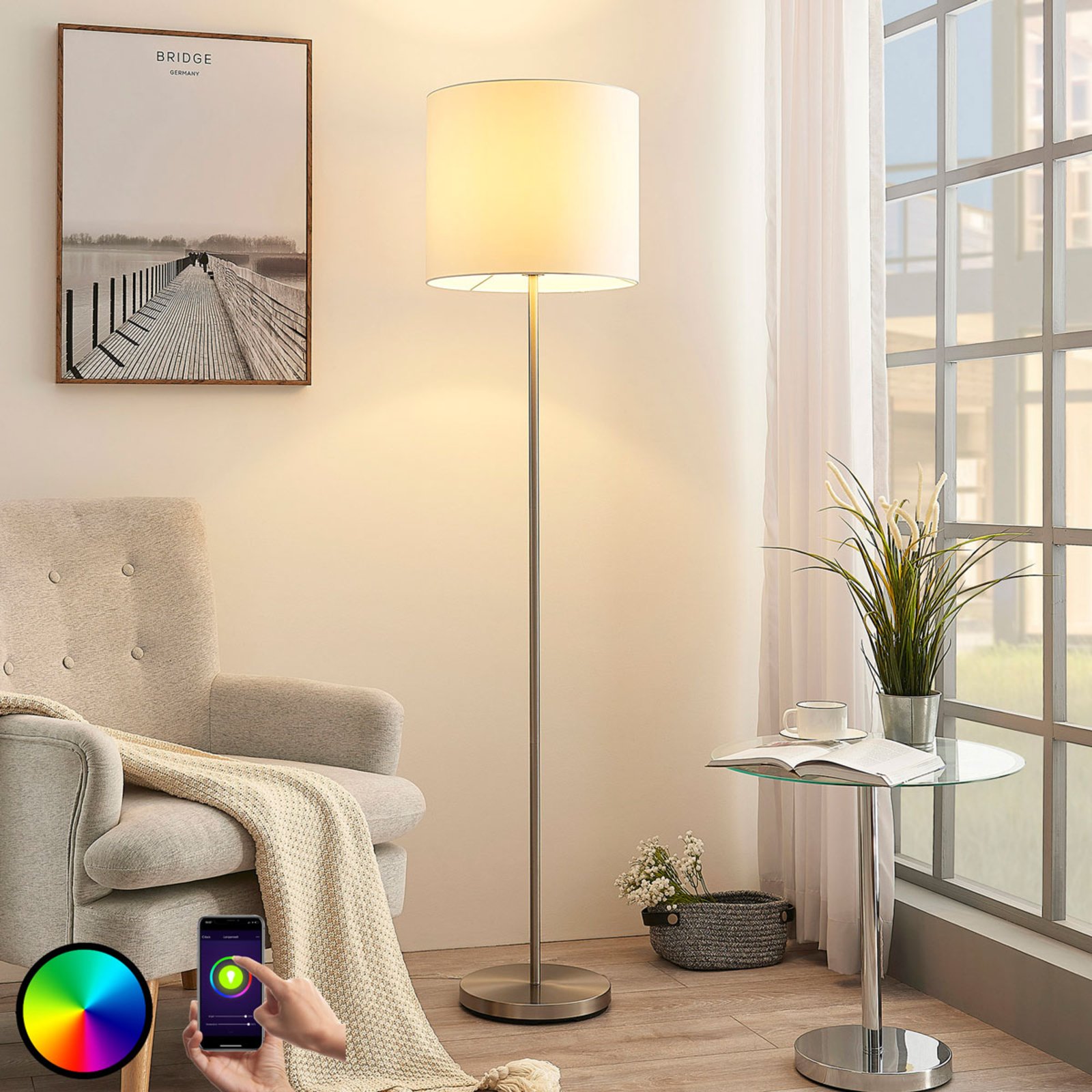 Lindby Smart lampadaire LED, application, RVB