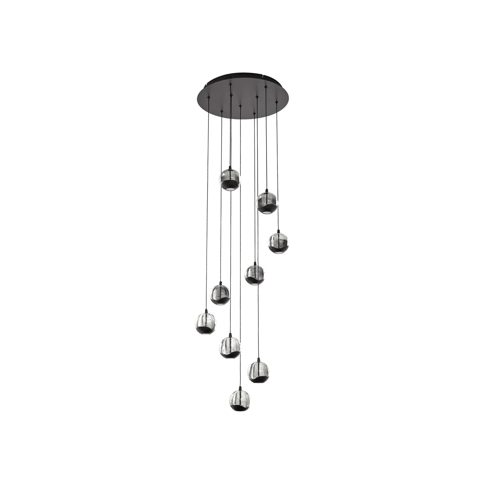 Lampă suspendată LED Lucande Hayley, negru, 9 becuri, sticlă