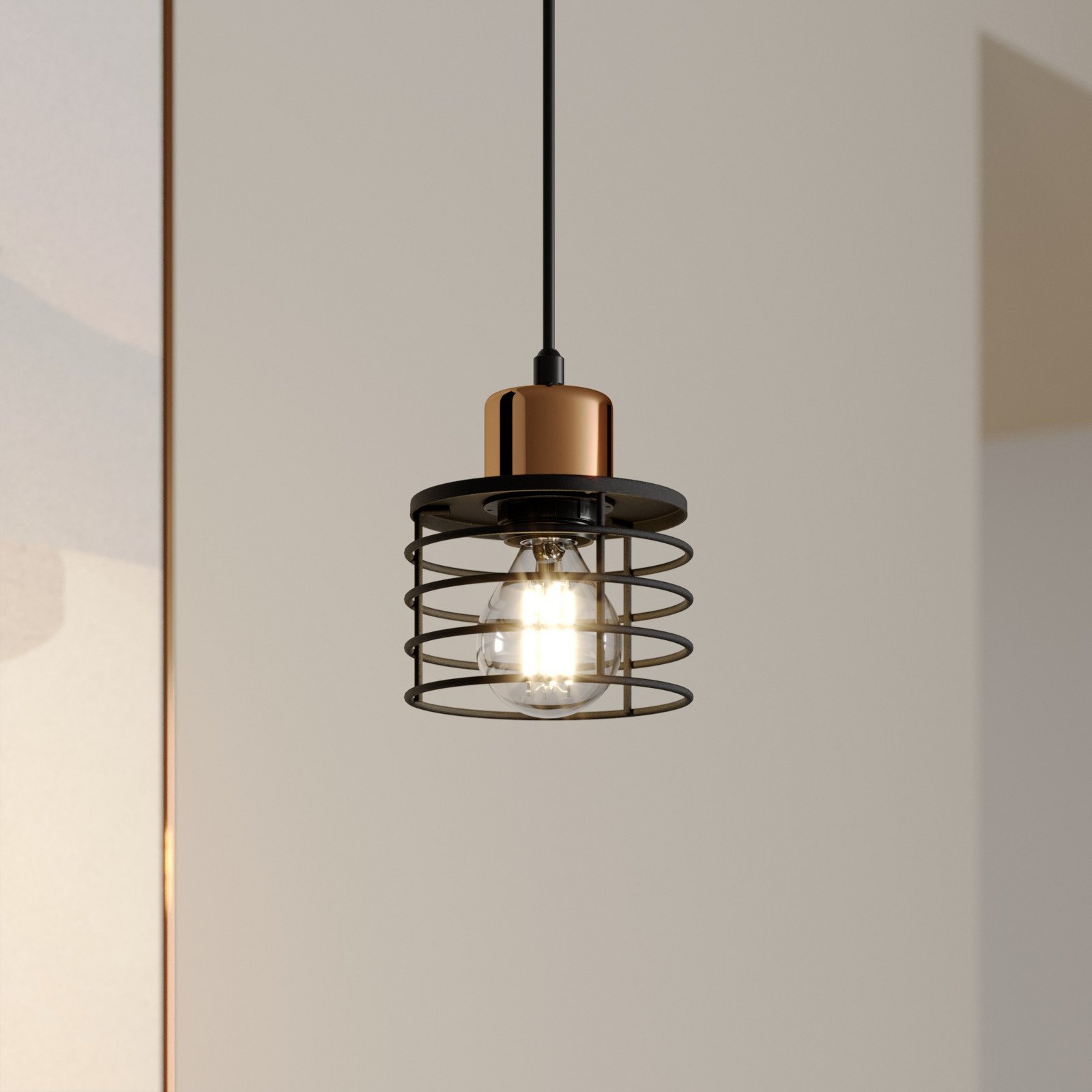 HELAM Lampă suspendată Edison în negru/cupru 1 bec - Camera de zi / sufragerie - Modern - negru cupru - Metal