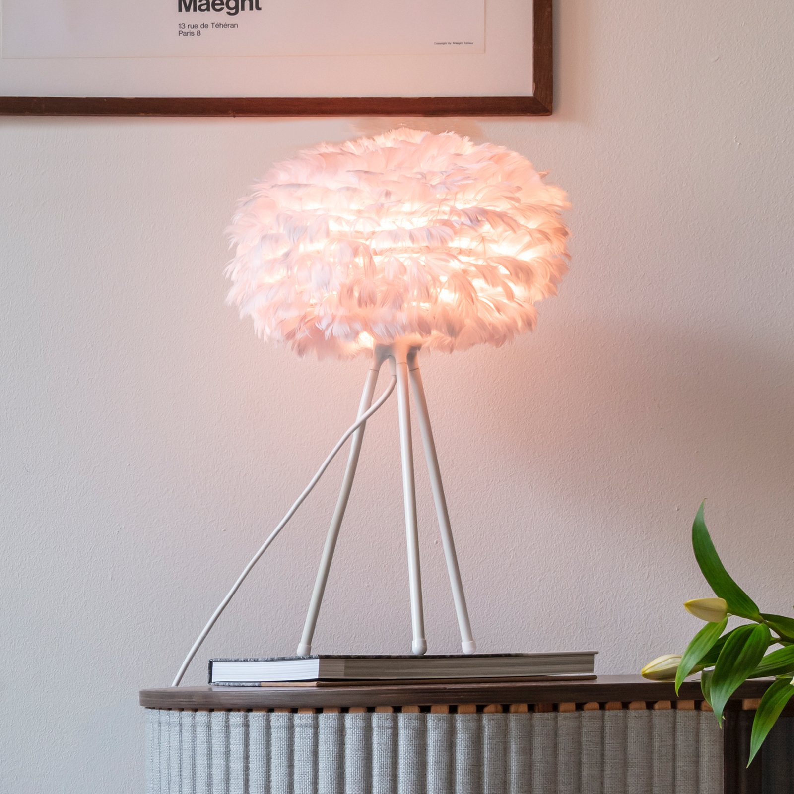UMAGE Eos mini lámpara de mesa rosa trípode blanco