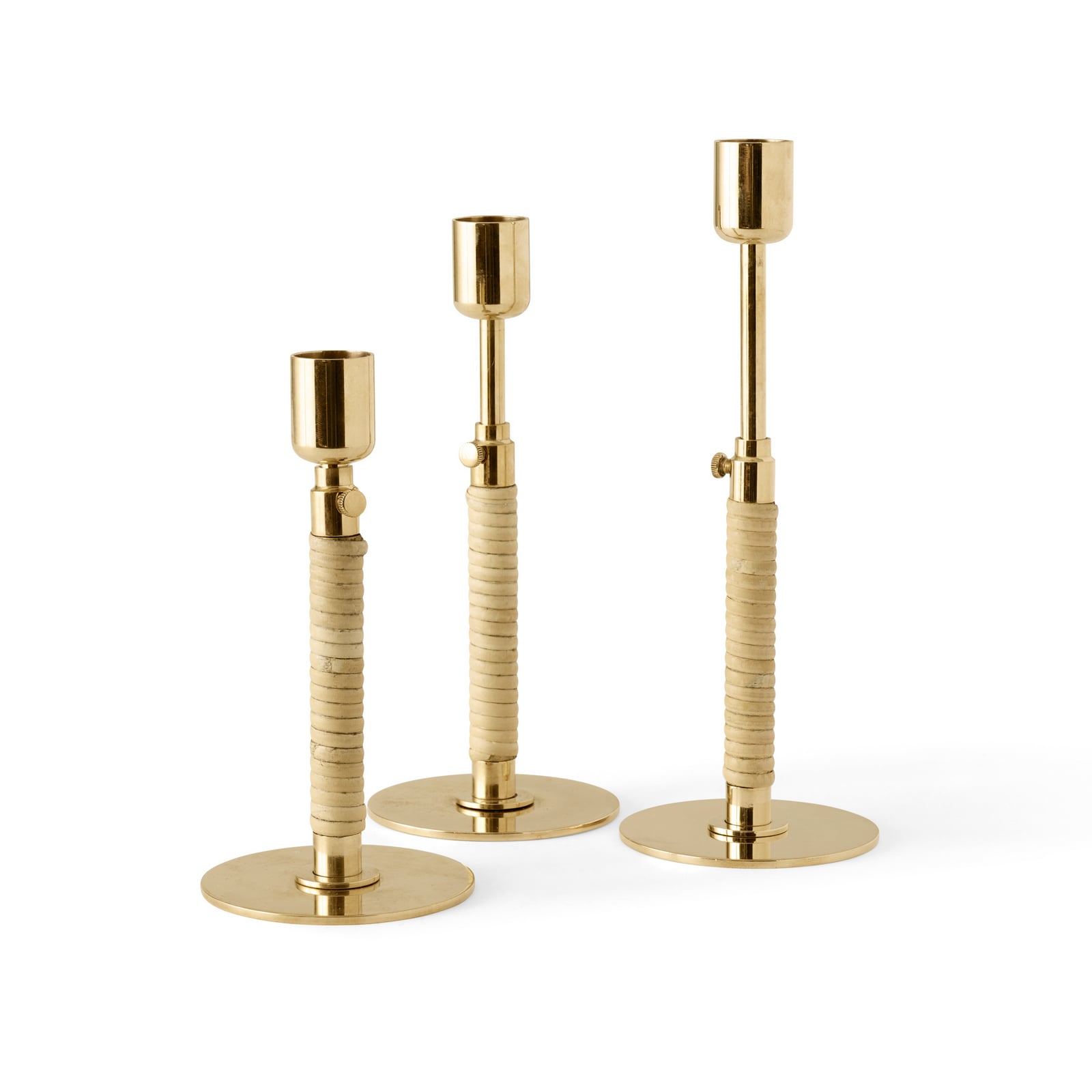 Duca candle holder, brass, height 24 cm, rattan - Audo
