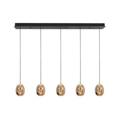 Lampada a sospensione Golden Egg, ambra/oro, lunghezza 107 cm, vetro a 5 luci