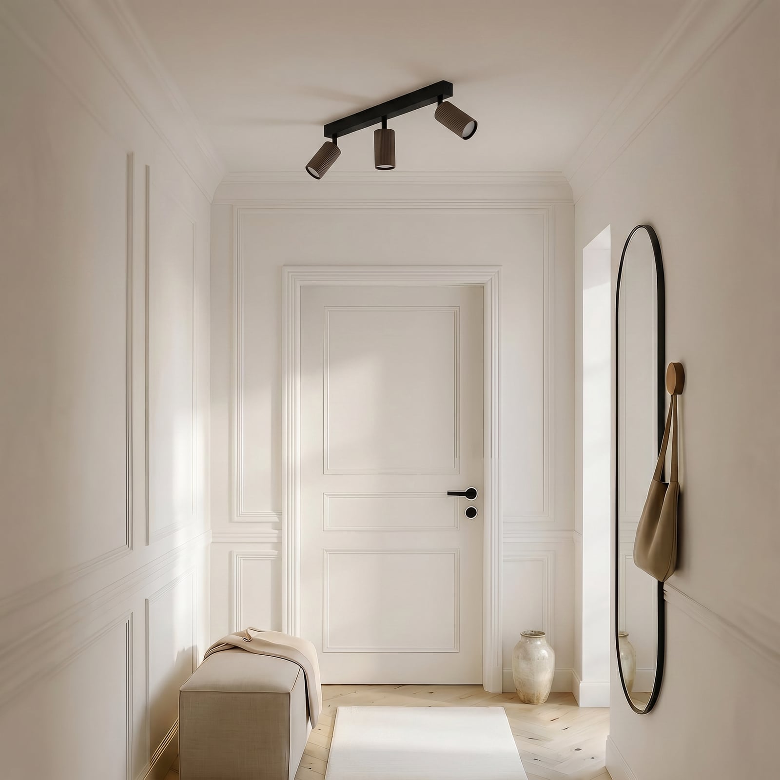 Spot pour plafond Tune, à 3 lampes, marron, métal, longueur 66 cm