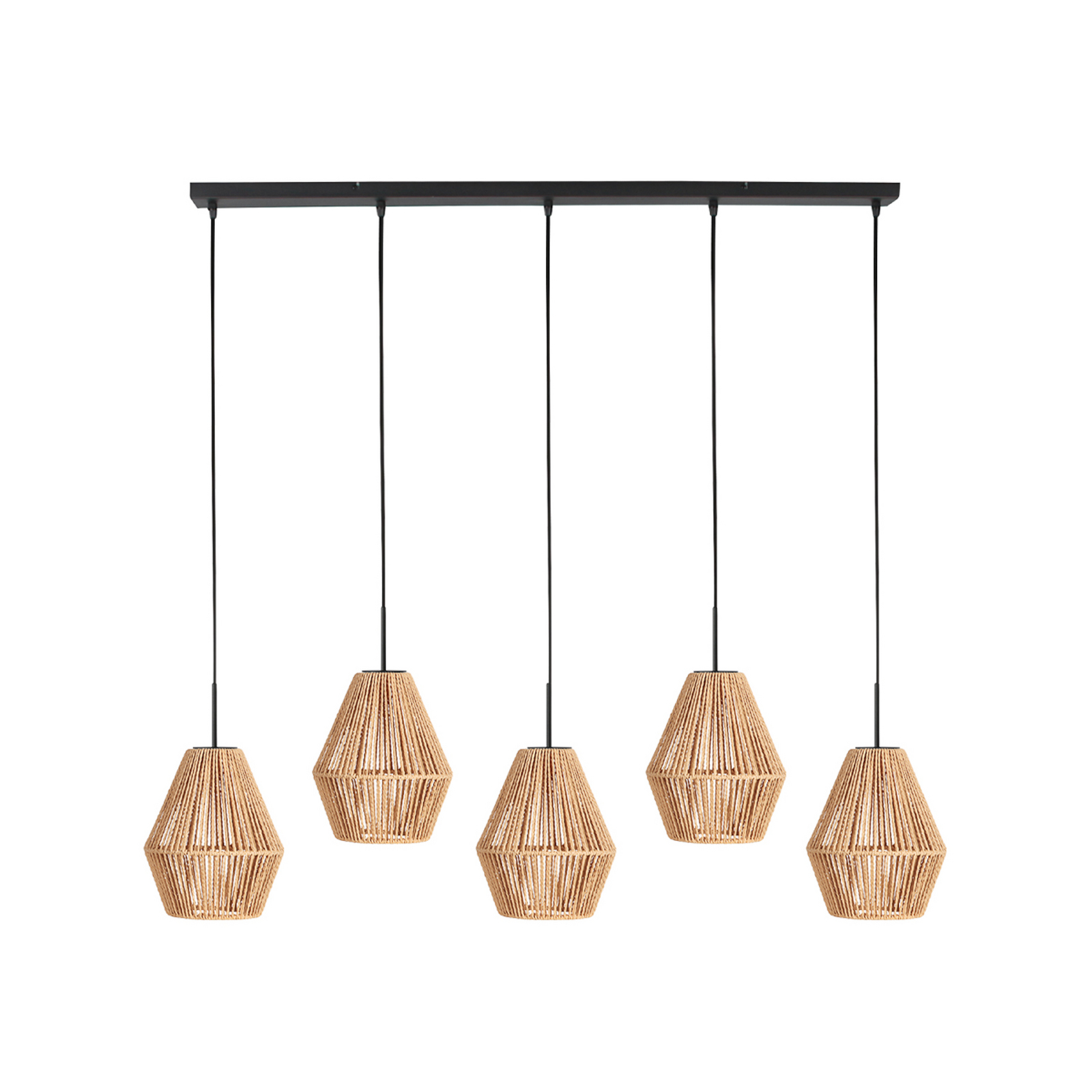 Suspension Ropex 4531, à 5 lampes, longue, noire, câble marron