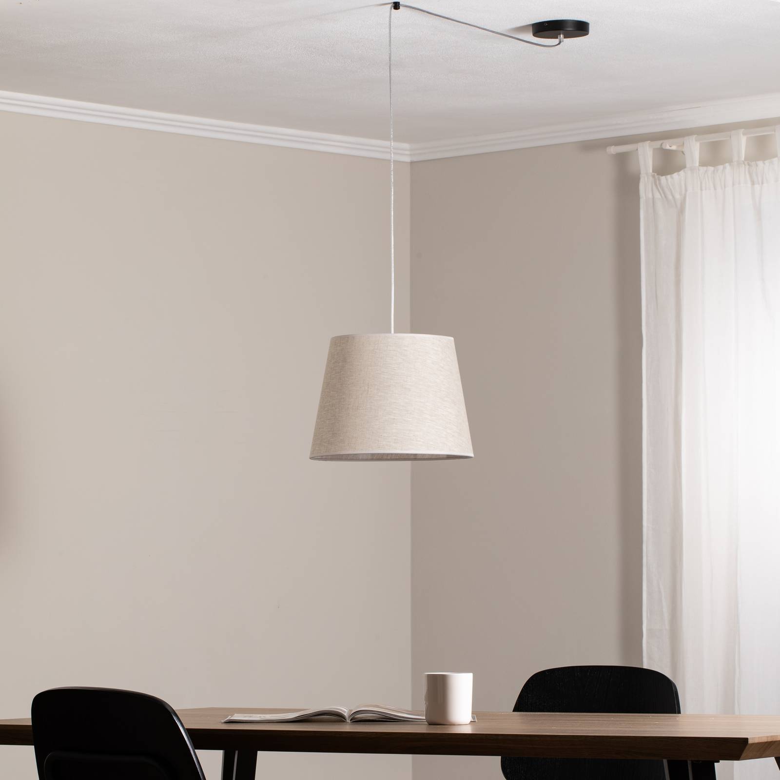 Lampa wisząca Ascot, beżowa, Ø 38 cm, tkanina, zdecentralizowana
