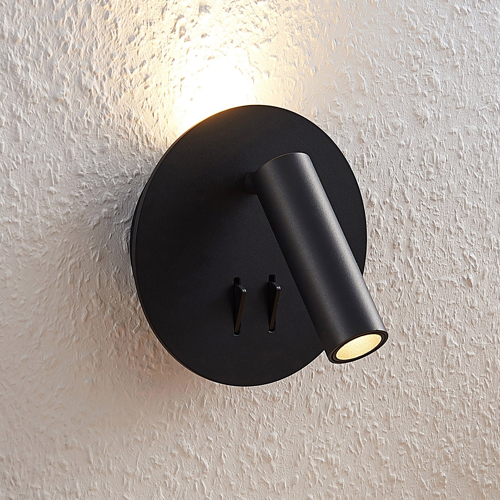 Lucande Magya LED wall light preto 2 luzes redondas