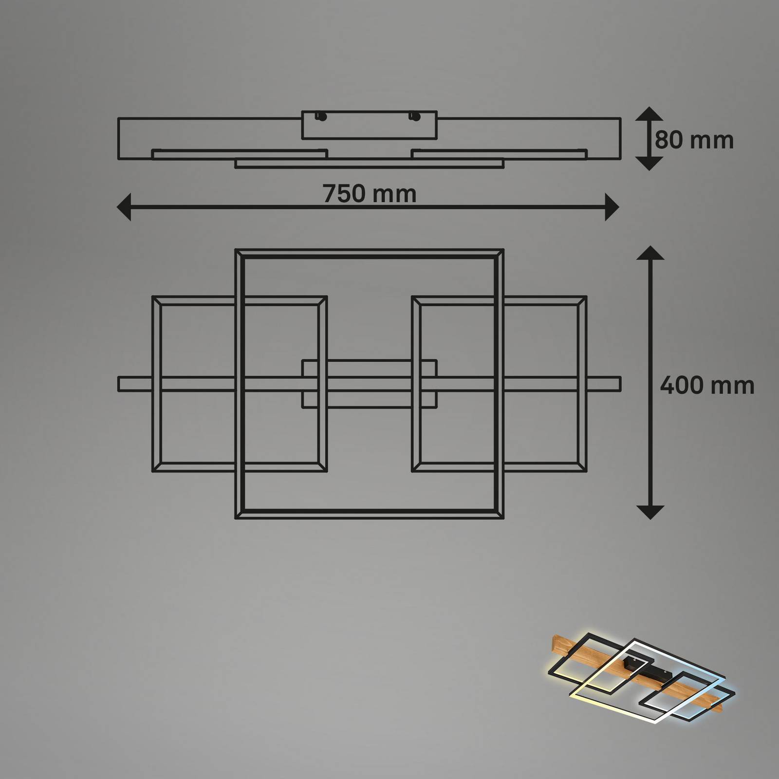 Lampa sufitowa LED Cadre, CCT, 75 cm, czarna, drewno