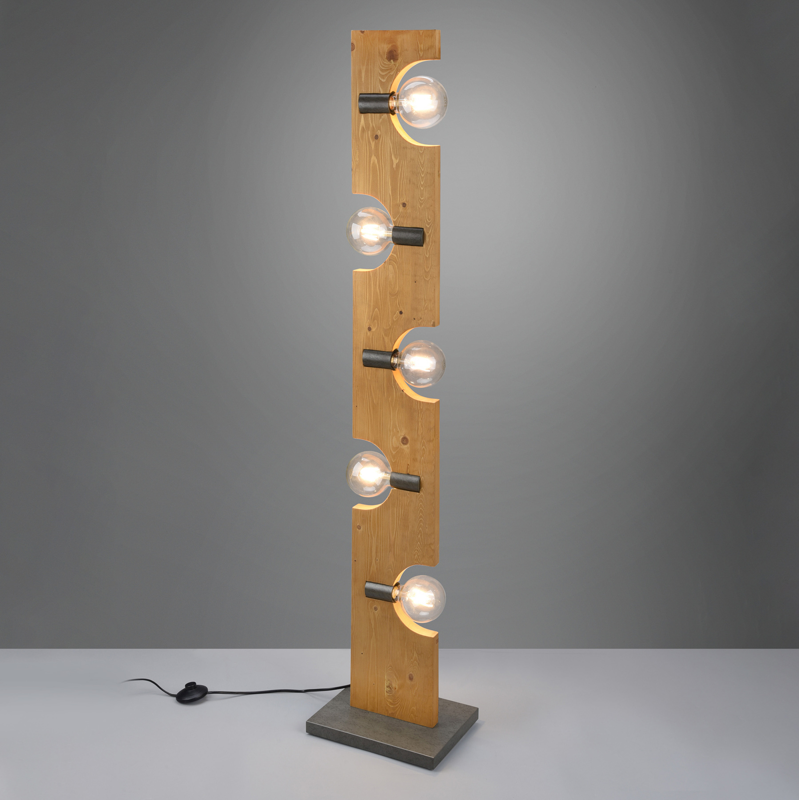 Stojací lampa Tailor ze světlého dřeva, pět zdrojů