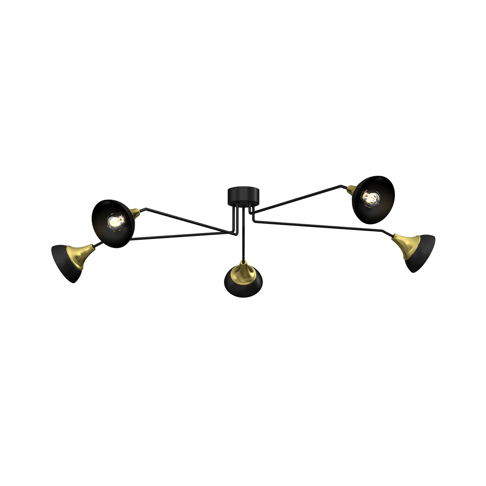 Plafondlamp Maro, zwart/messing, 5-lamps