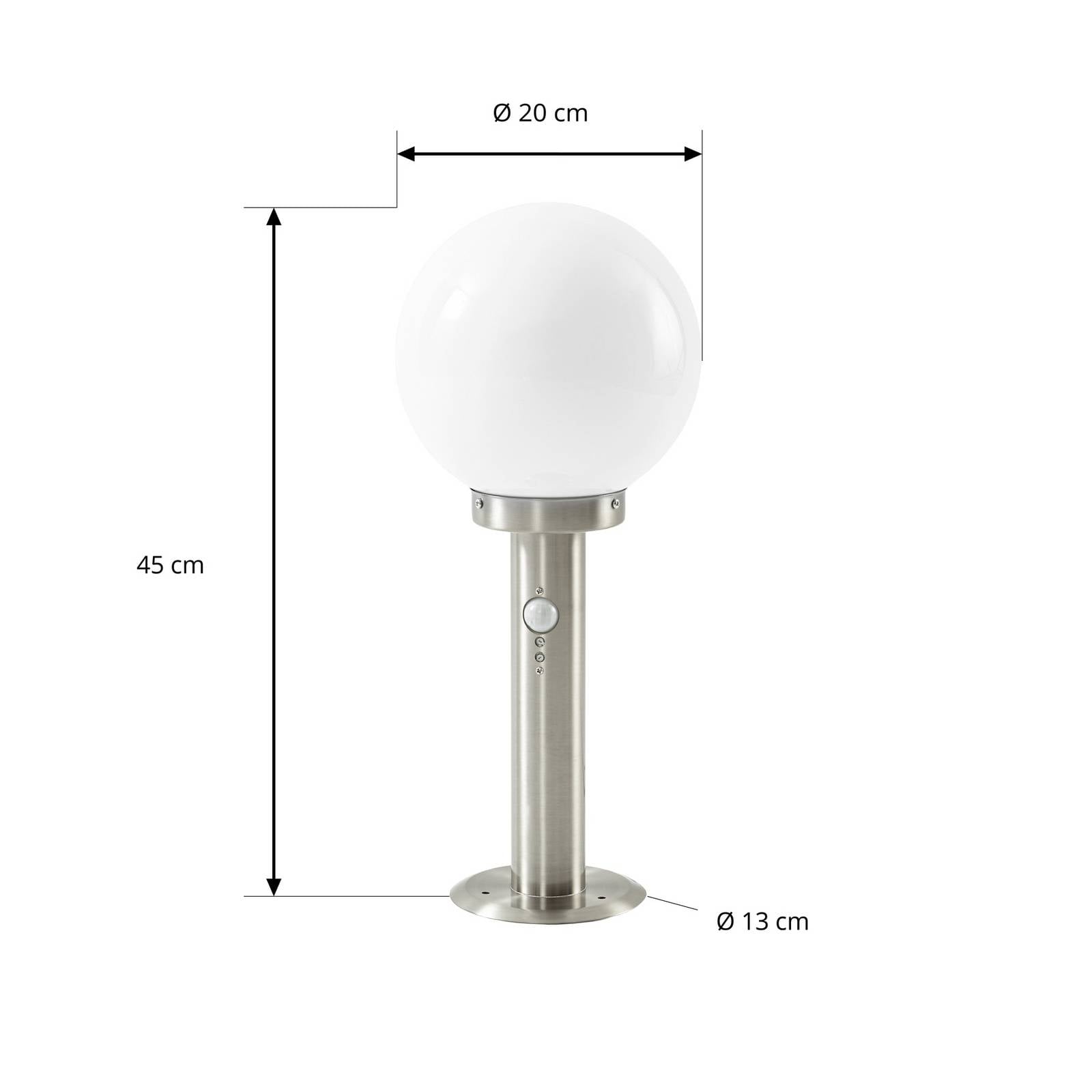 Lampa cokołowa Lindby Vedran, 45 cm, stal nierdzewna, czujnik