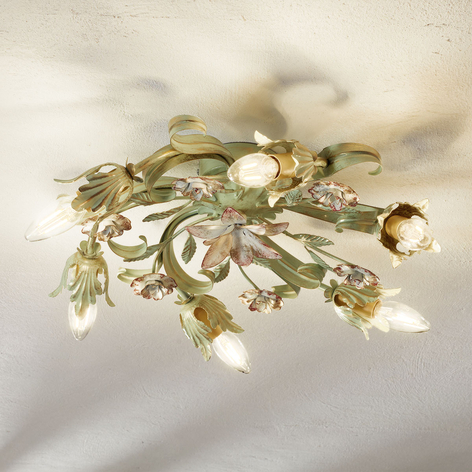 Taklampe Tulipe i floral utførelse, 6 lys