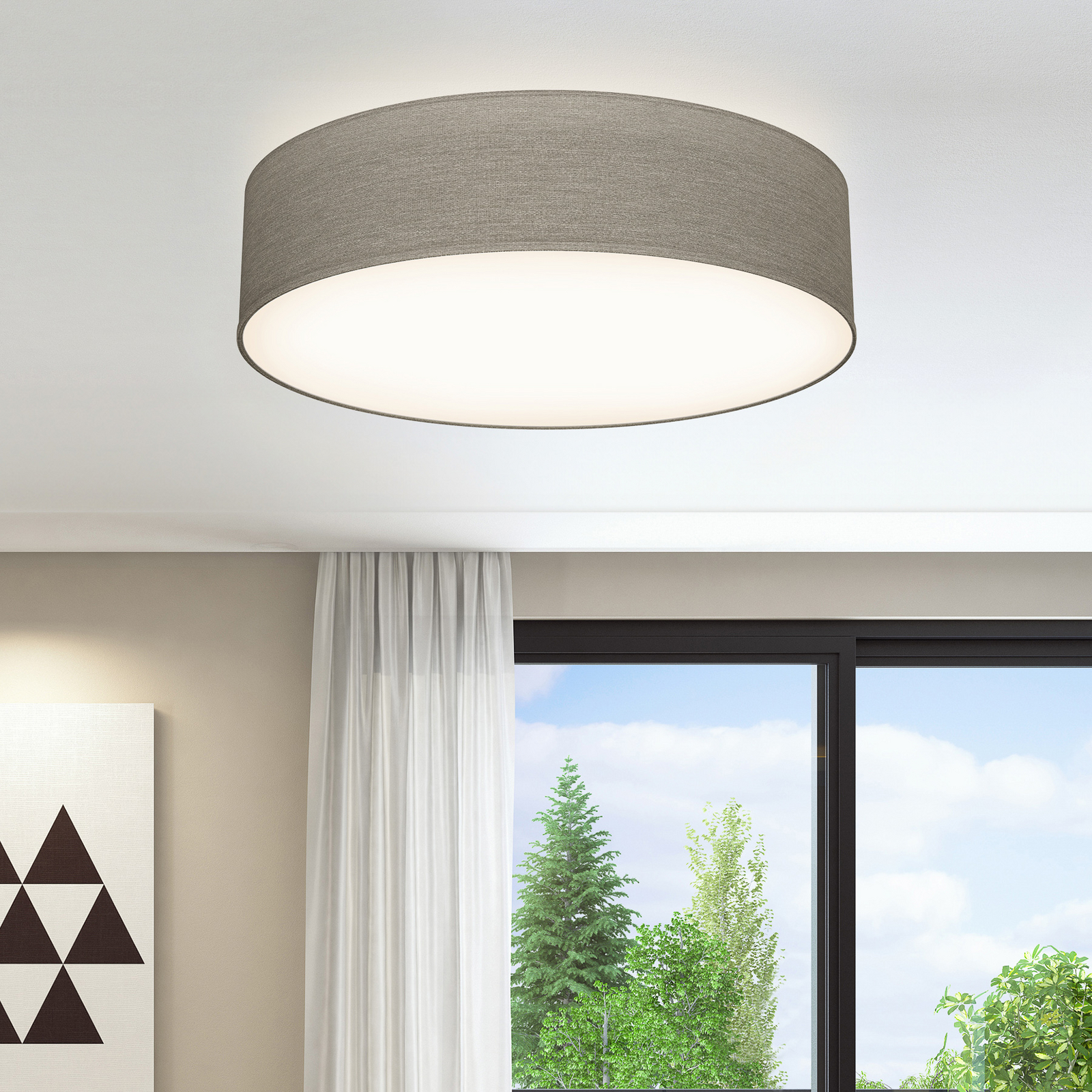 Plafondlamp Litora, taupe, Ø 38 cm, textiel, E27 Plafondlamp Litora, taupe, Ø 38 cm, textiel, E27