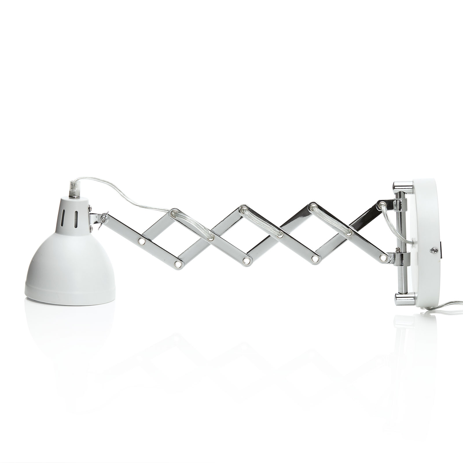 Wandlamp Scissor, wit, metaal, stekker, accordeon