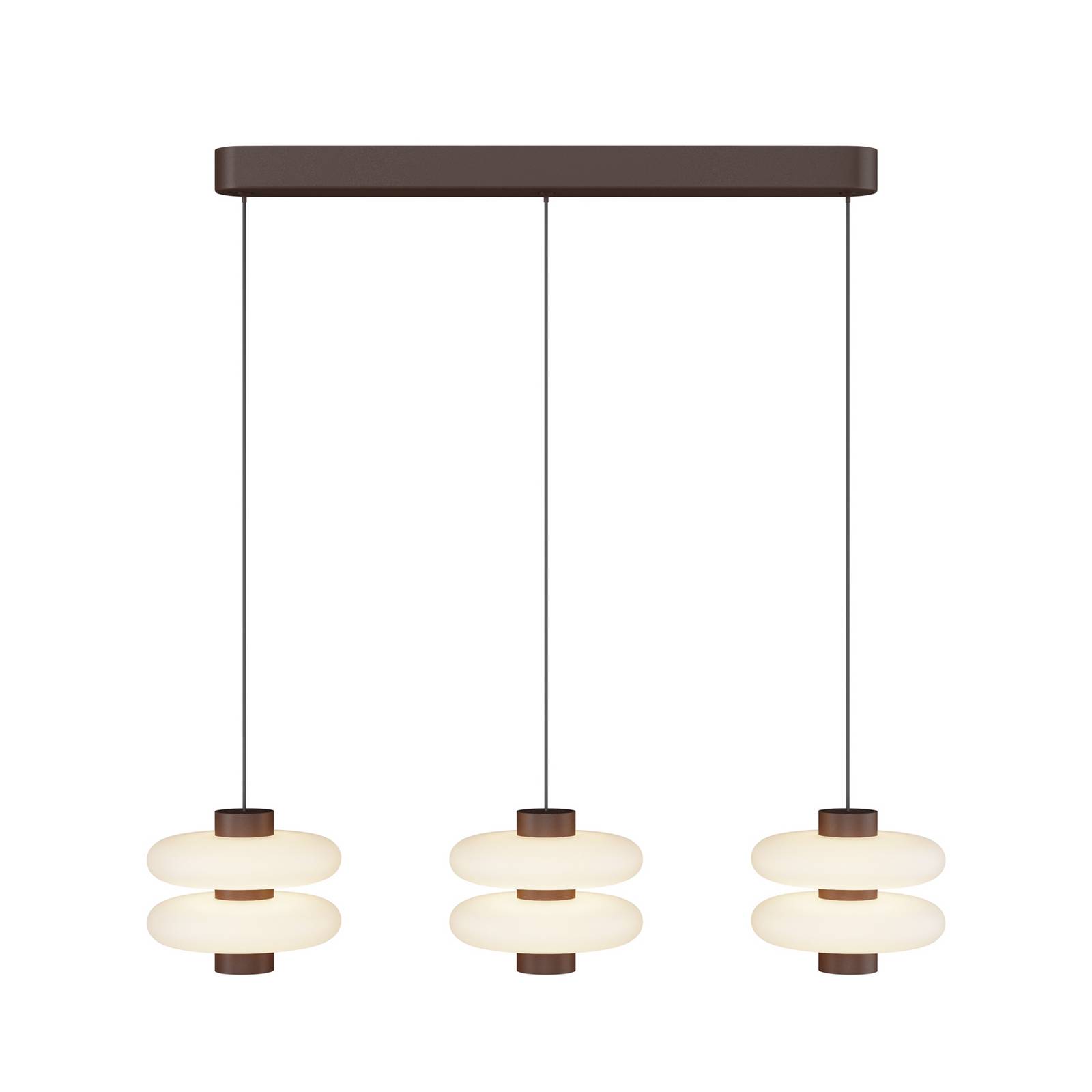 LED-Hängeleuchte Nuvem, braun, Opalglas, Länge 66 cm, 3-flg.