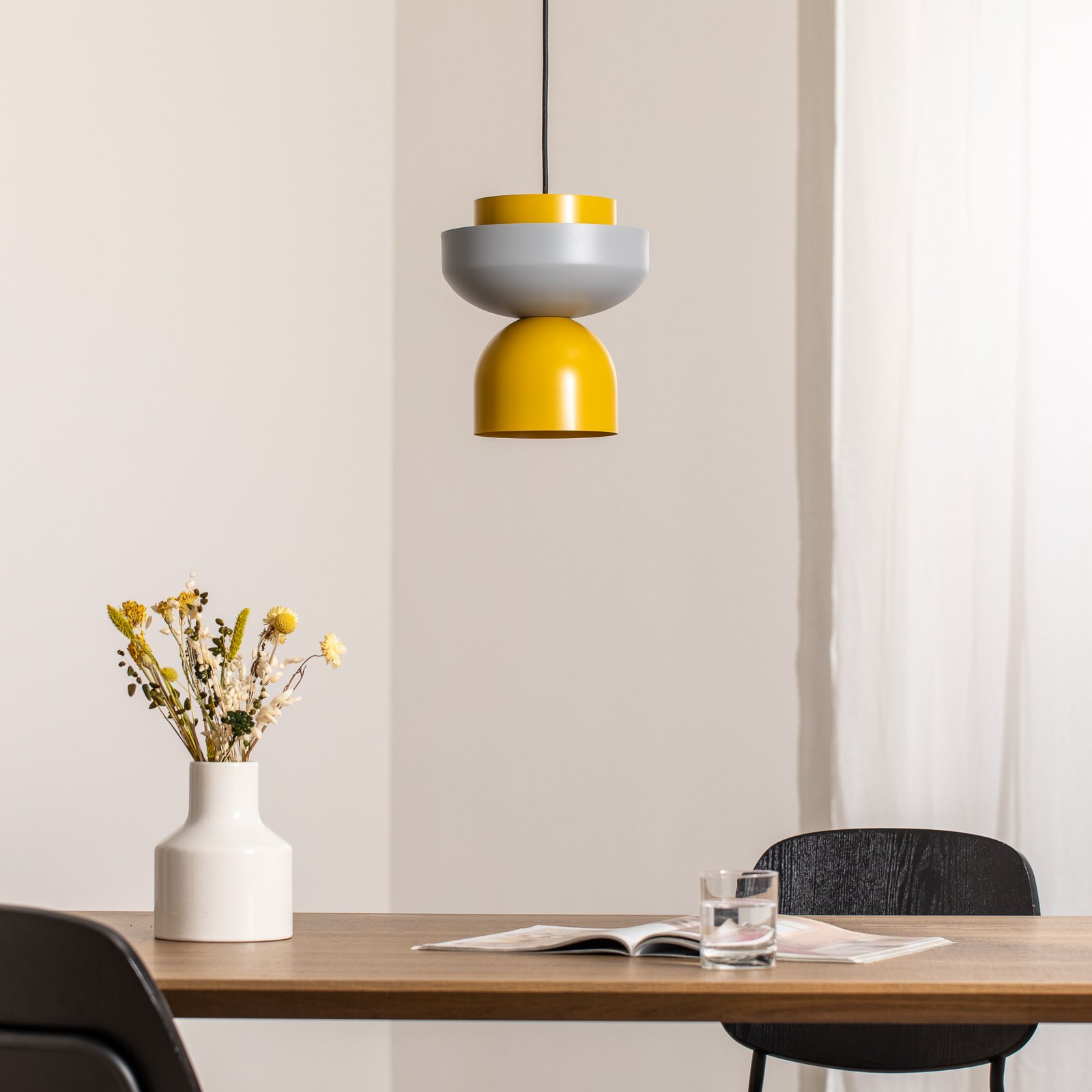 Żyrandol Ulia, żółta/szara, metalowy klosz